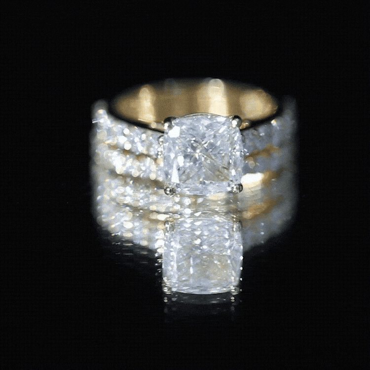 IGI Certified 3 Carat Lab Grown Diamond Cushion Cut Engagement Ring with Wedding Band Lab - ( E-VS1 ) - Rosec Jewels