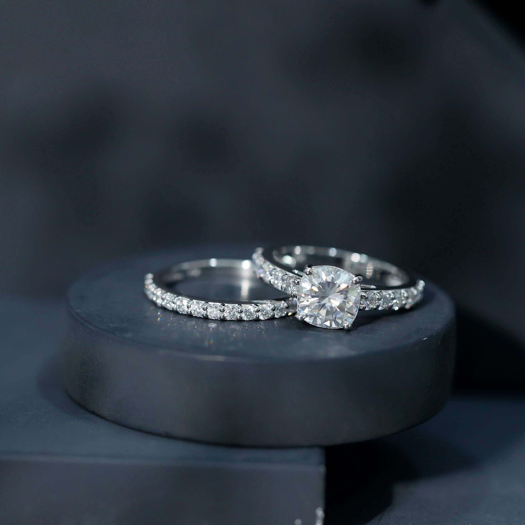 IGI Certified 3 Carat Lab Grown Diamond Cushion Cut Engagement Ring with Wedding Band Lab - ( E-VS1 ) - Rosec Jewels