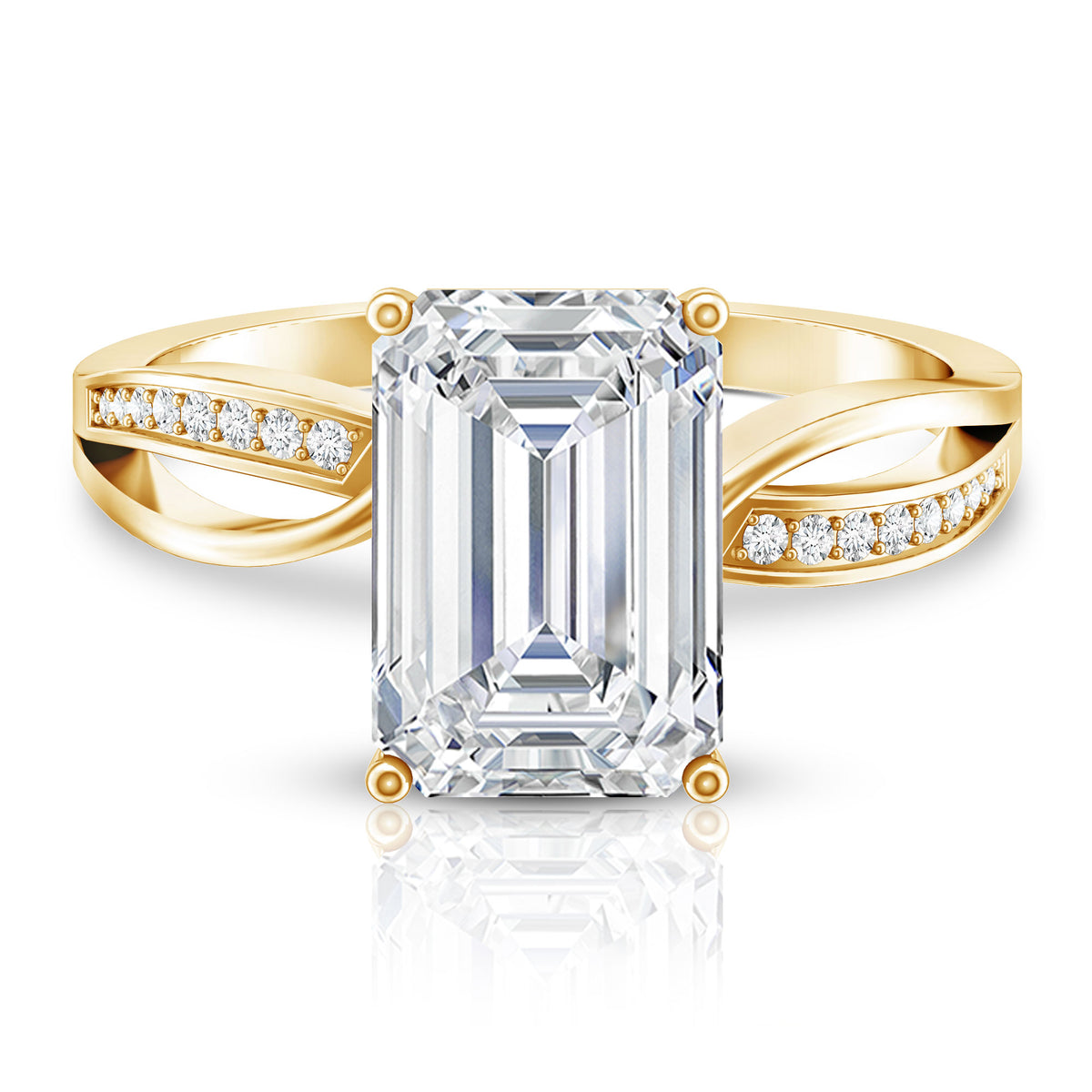 IGI Certified 4 Carat Lab Grown Diamond Emerald Cut Engagement Ring with Crossover Shank Lab - ( E-VS1 ) - Rosec Jewels