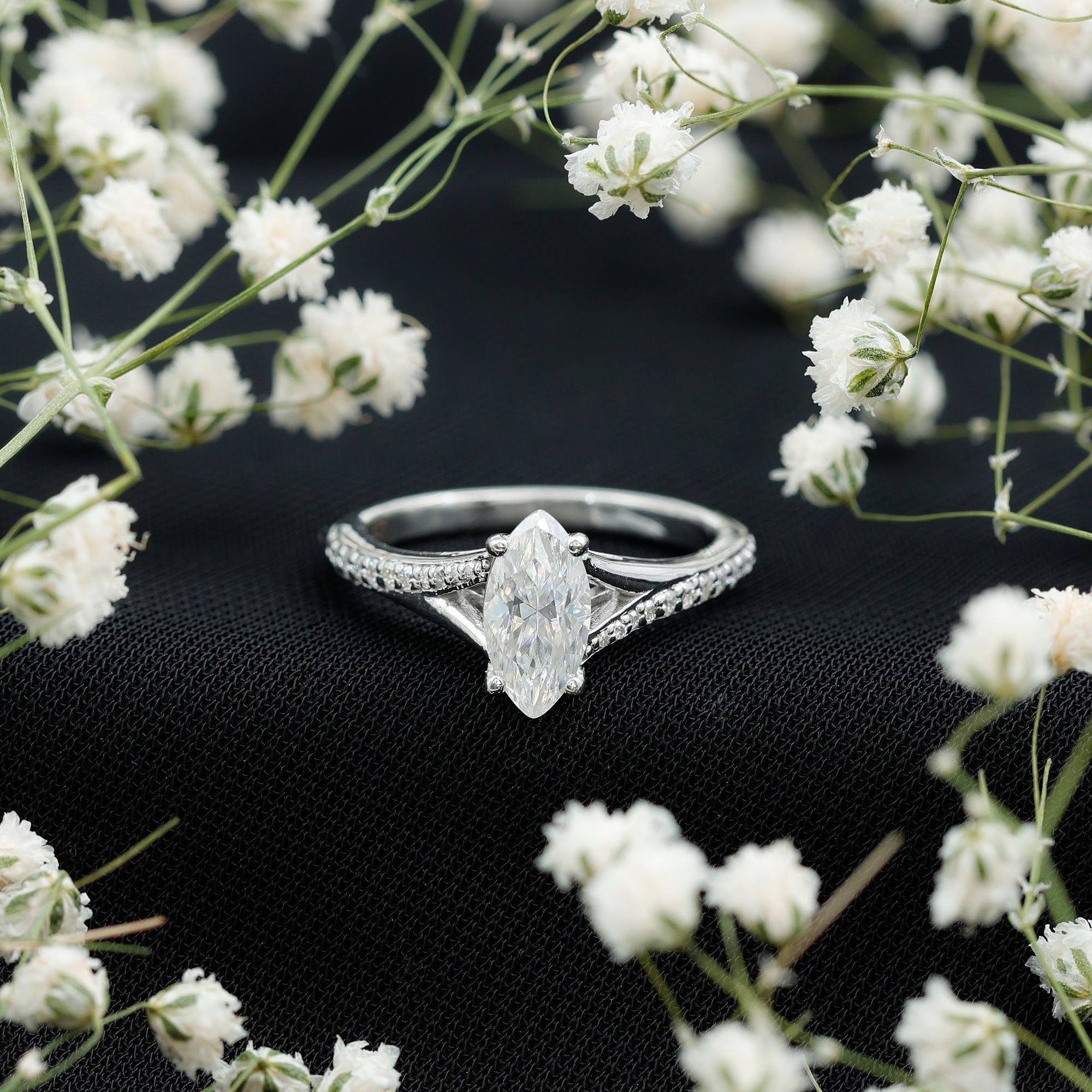 IGI Certified 1 Carat Marquise Lab Grown Diamond Engagement Ring with Split Shank Lab - ( E-VS1 ) - Rosec Jewels
