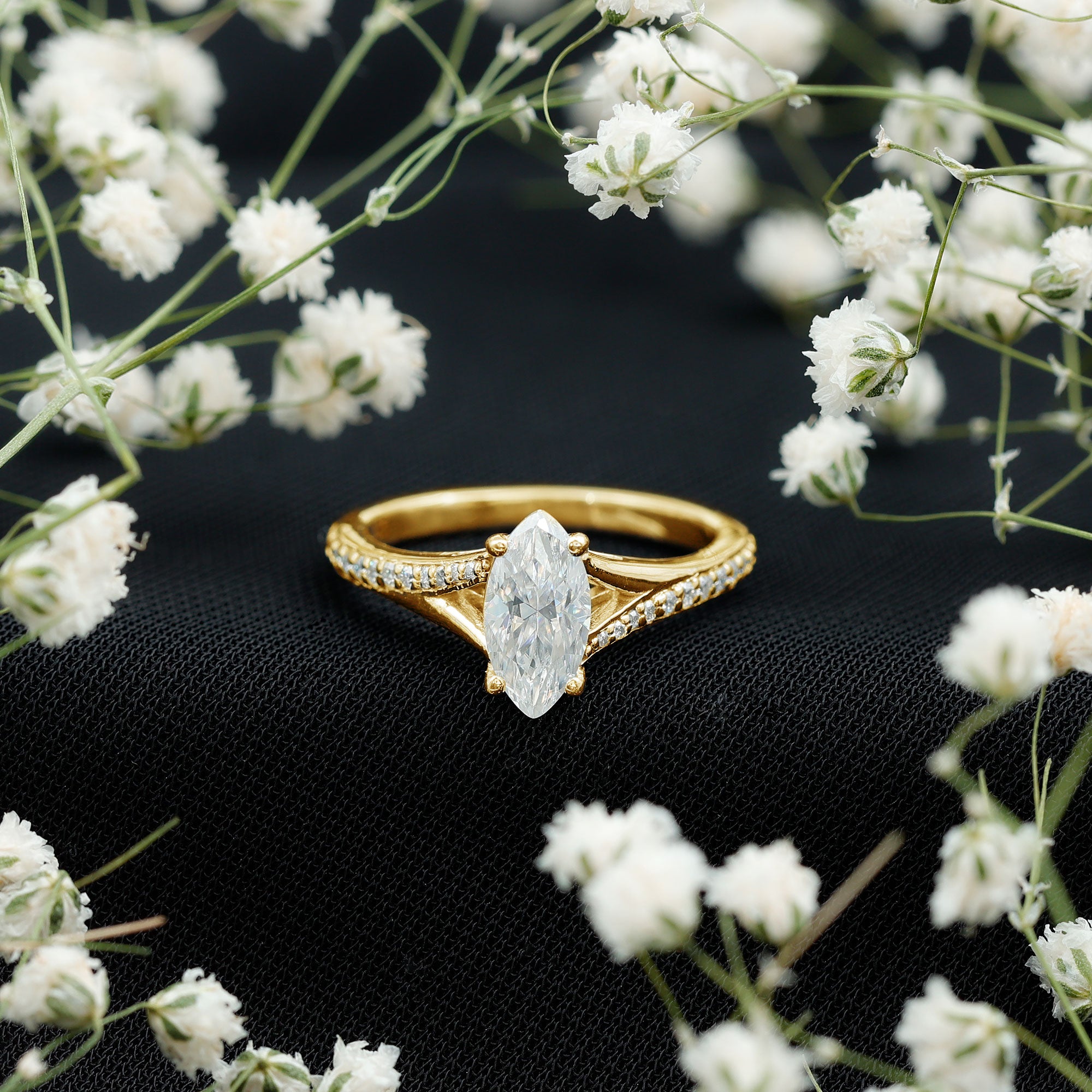 IGI Certified 1 Carat Marquise Lab Grown Diamond Engagement Ring with Split Shank Lab - ( E-VS1 ) - Rosec Jewels