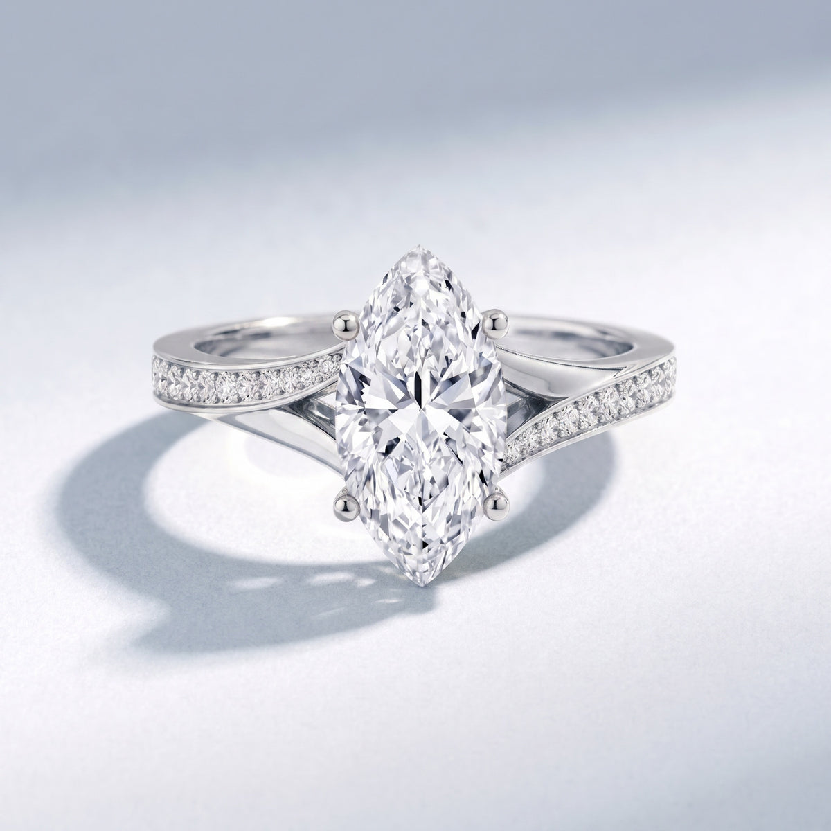 2 Carat IGI Certified Lab Grown Diamond Marquise Engagement Ring with Split Shank Lab - ( E-VS1 ) - Rosec Jewels