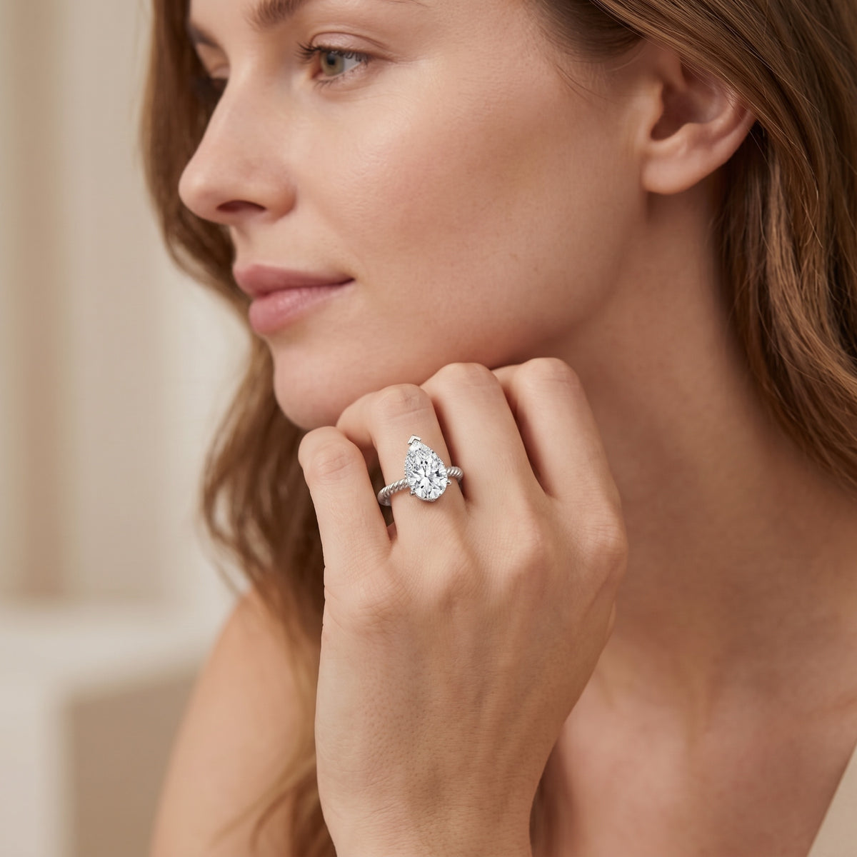 Pear Shaped 2 Carat Lab Grown Diamond Solitaire Engagement Ring IGI Certified Lab - ( E-VS1 ) - Rosec Jewels
