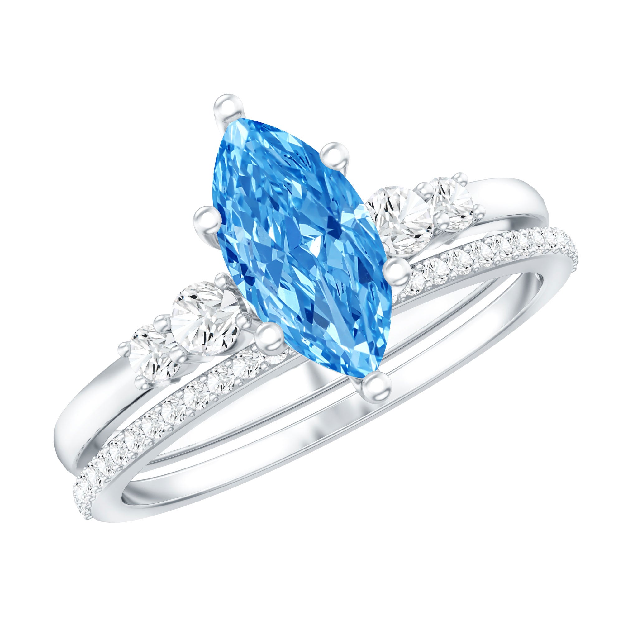 Rosec Jewels-1 Carat Marquise Cut Lab Grown Blue Diamond Solitaire Wedding Ring Set with IGI Certificate