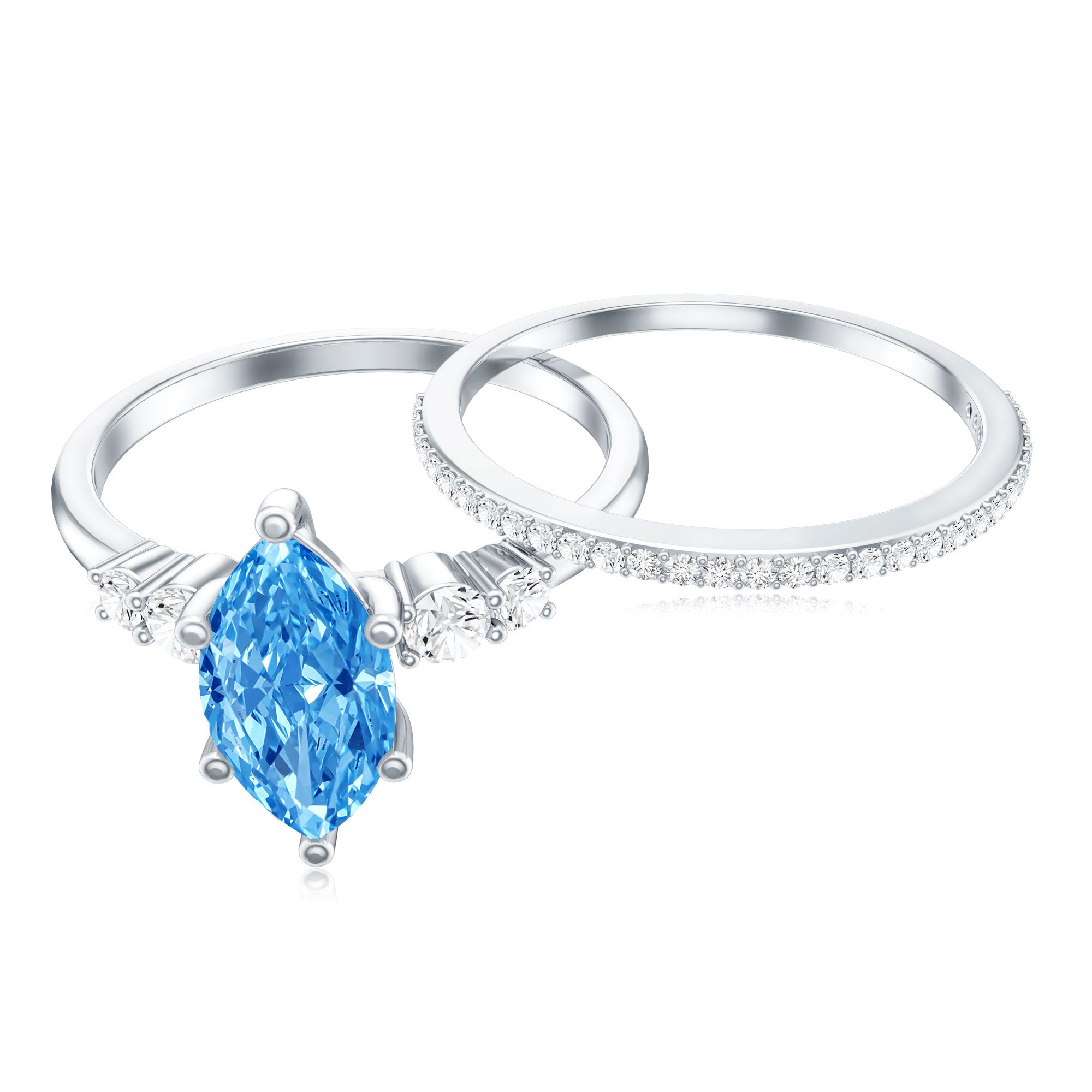 Rosec Jewels-1 Carat Marquise Cut Lab Grown Blue Diamond Solitaire Wedding Ring Set with IGI Certificate