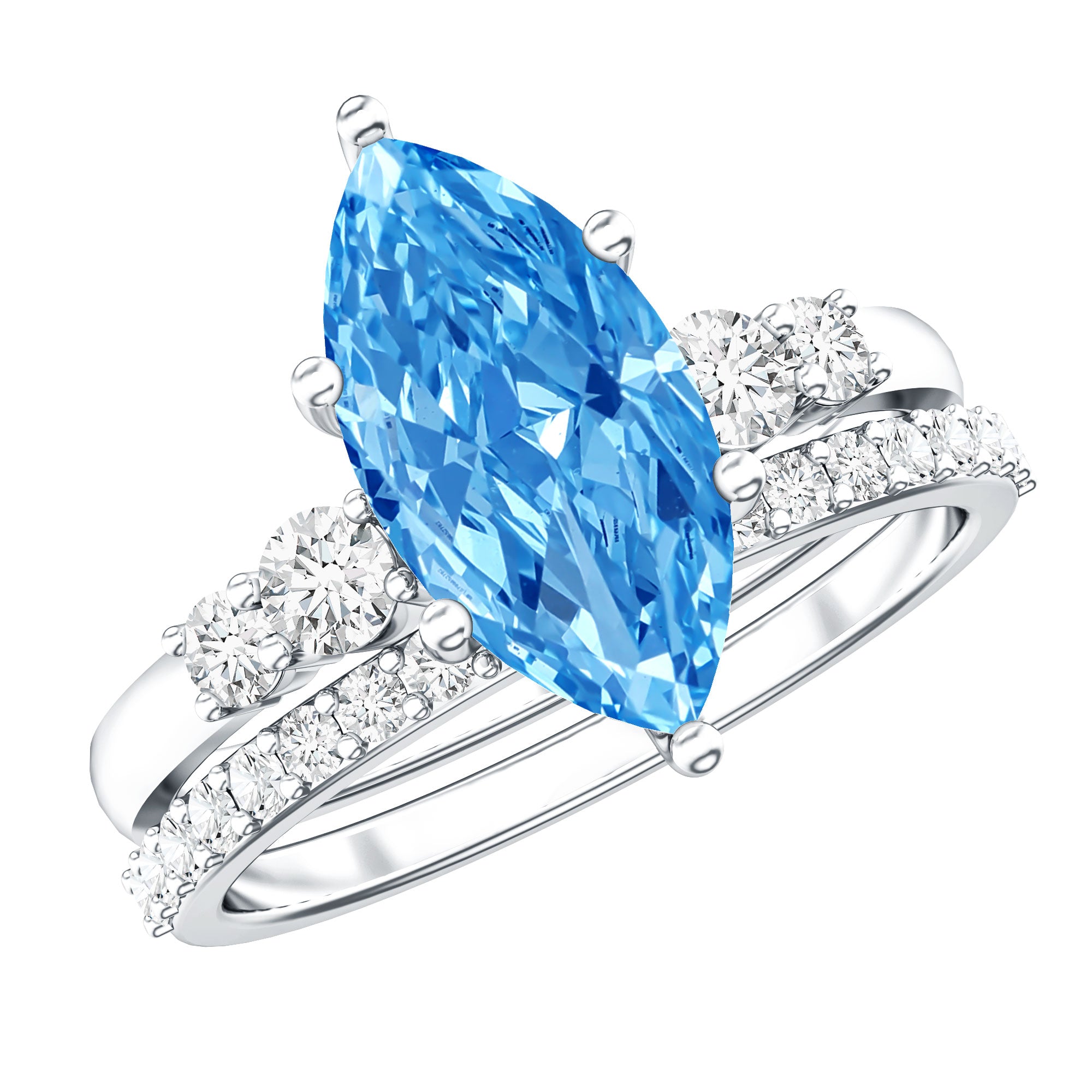 Rosec Jewels-IGI Certified Lab Grown Blue Diamond Marquise Bridal Ring Set 2 Carat