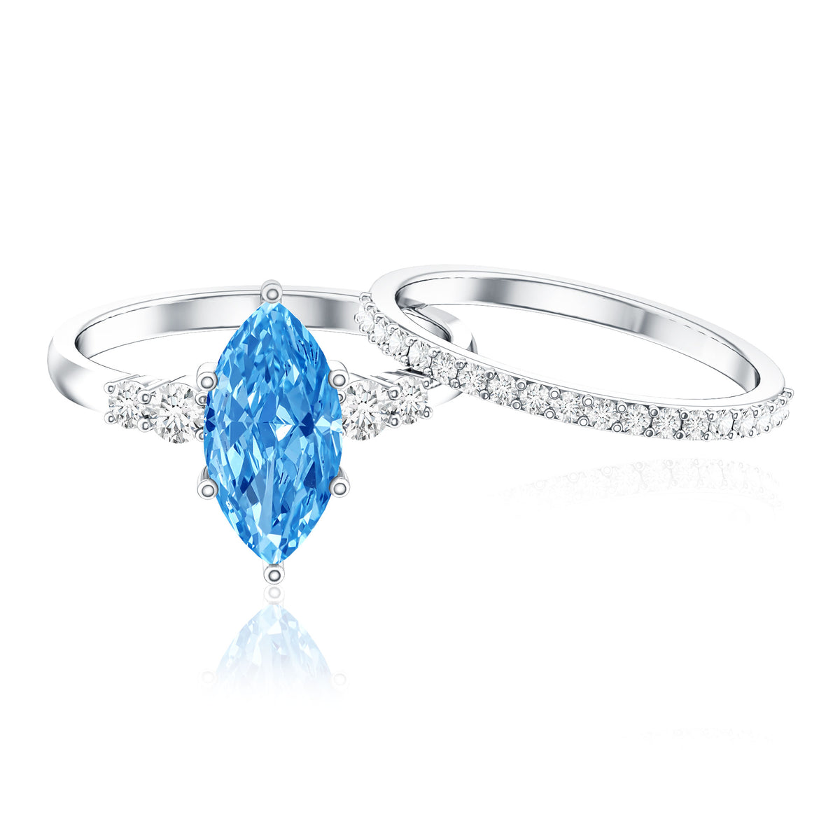 IGI Certified Lab Grown Blue Diamond Marquise Bridal Ring Set 2 Carat Vivid Blue - VS1 - Rosec Jewels