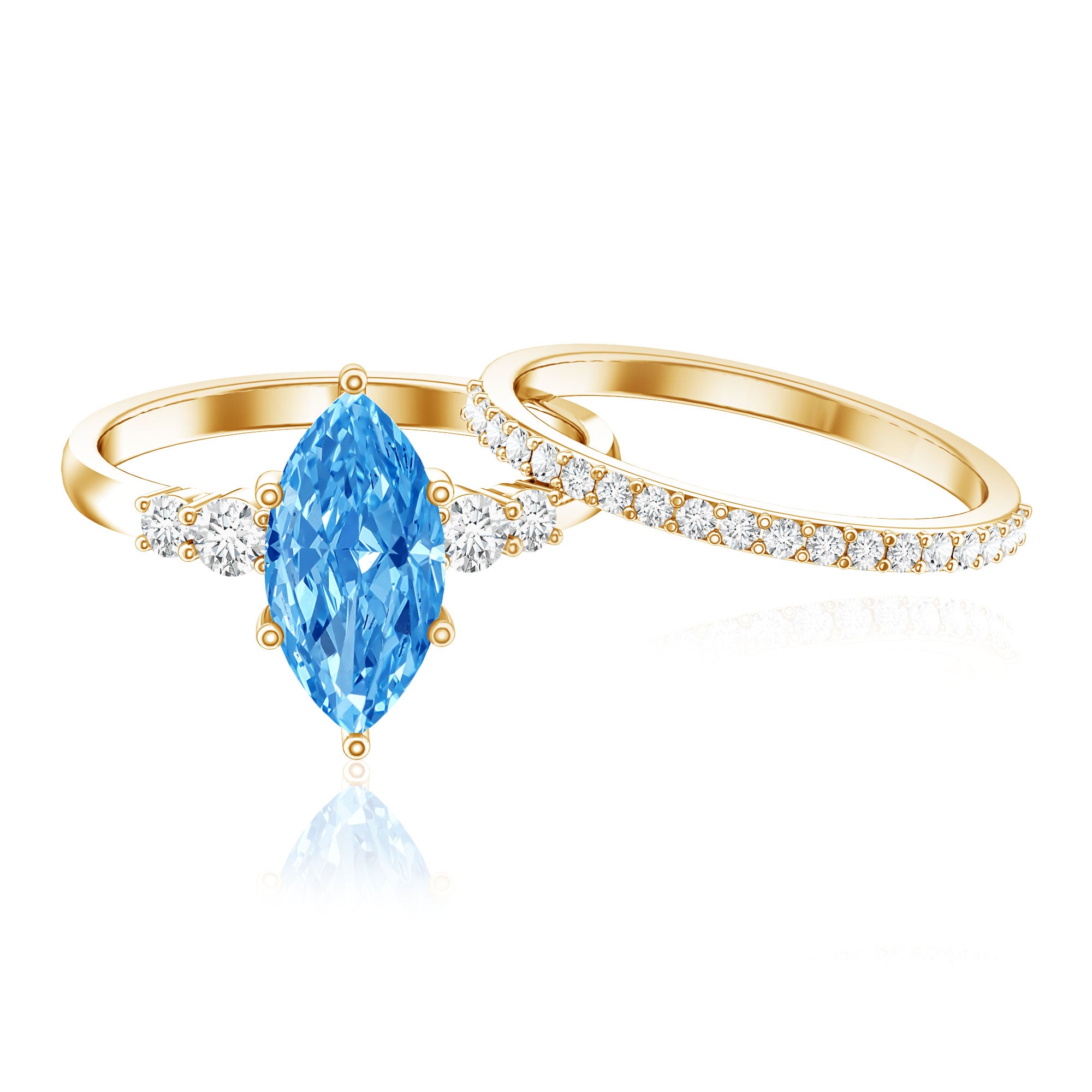 Rosec Jewels-IGI Certified Lab Grown Blue Diamond Marquise Bridal Ring Set 2 Carat