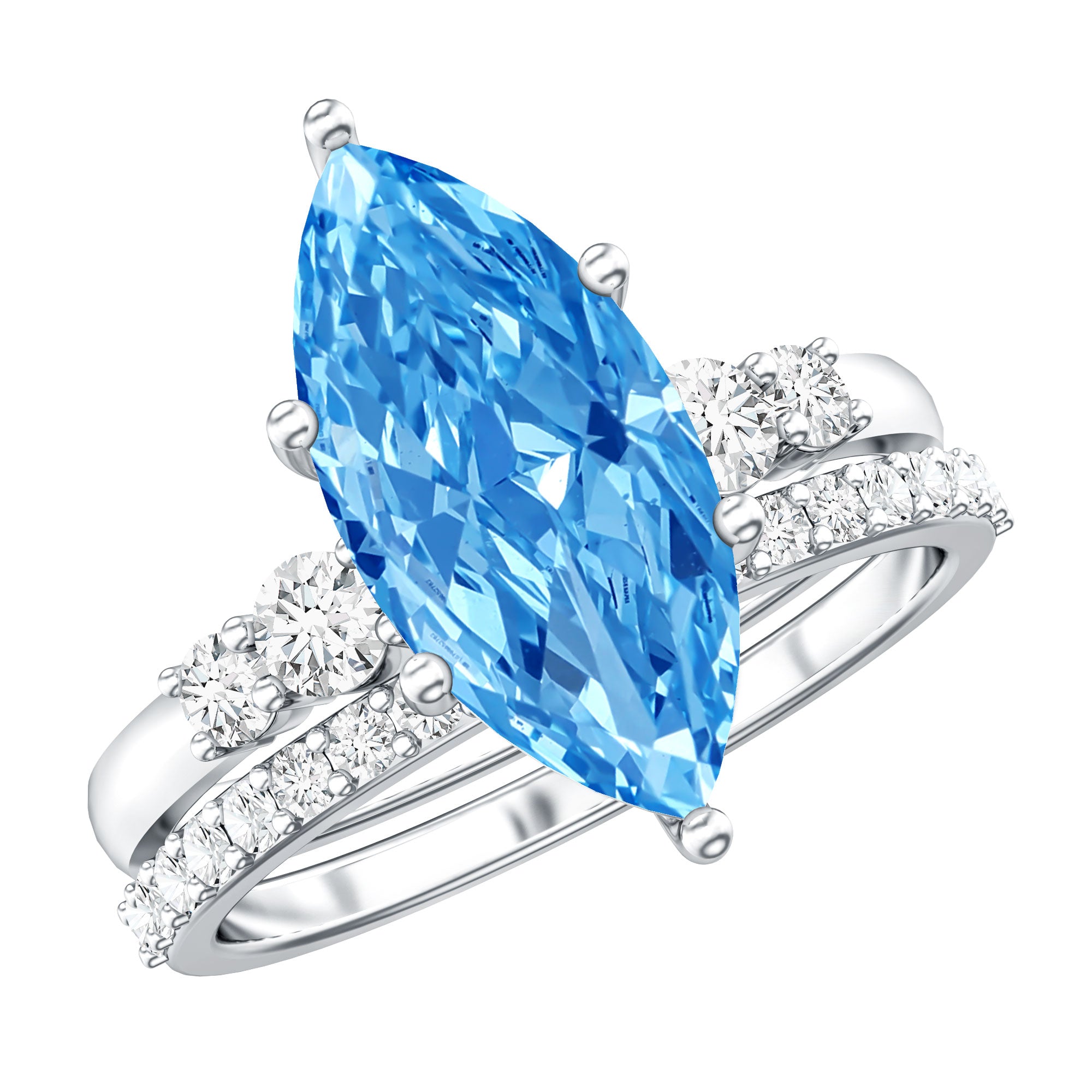 Rosec Jewels-IGI Certified Marquise Cut Lab Grown 3 Carat Blue Diamond Engagement Ring with Enhancer