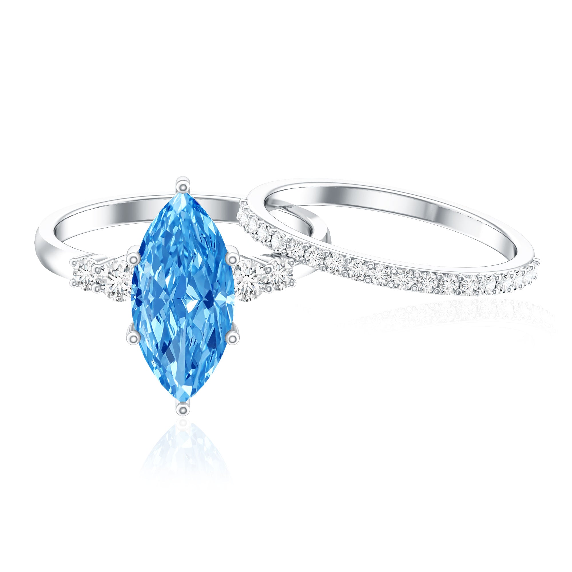 Rosec Jewels-IGI Certified Marquise Cut Lab Grown 3 Carat Blue Diamond Engagement Ring with Enhancer
