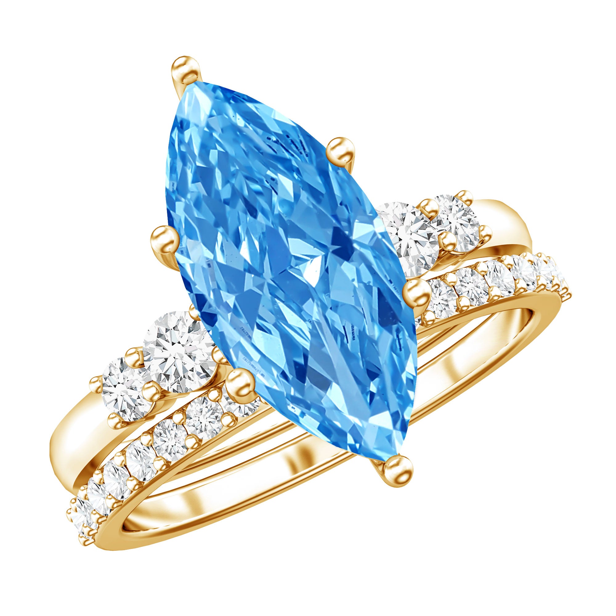 Rosec Jewels-IGI Certified Marquise Cut Lab Grown 3 Carat Blue Diamond Engagement Ring with Enhancer