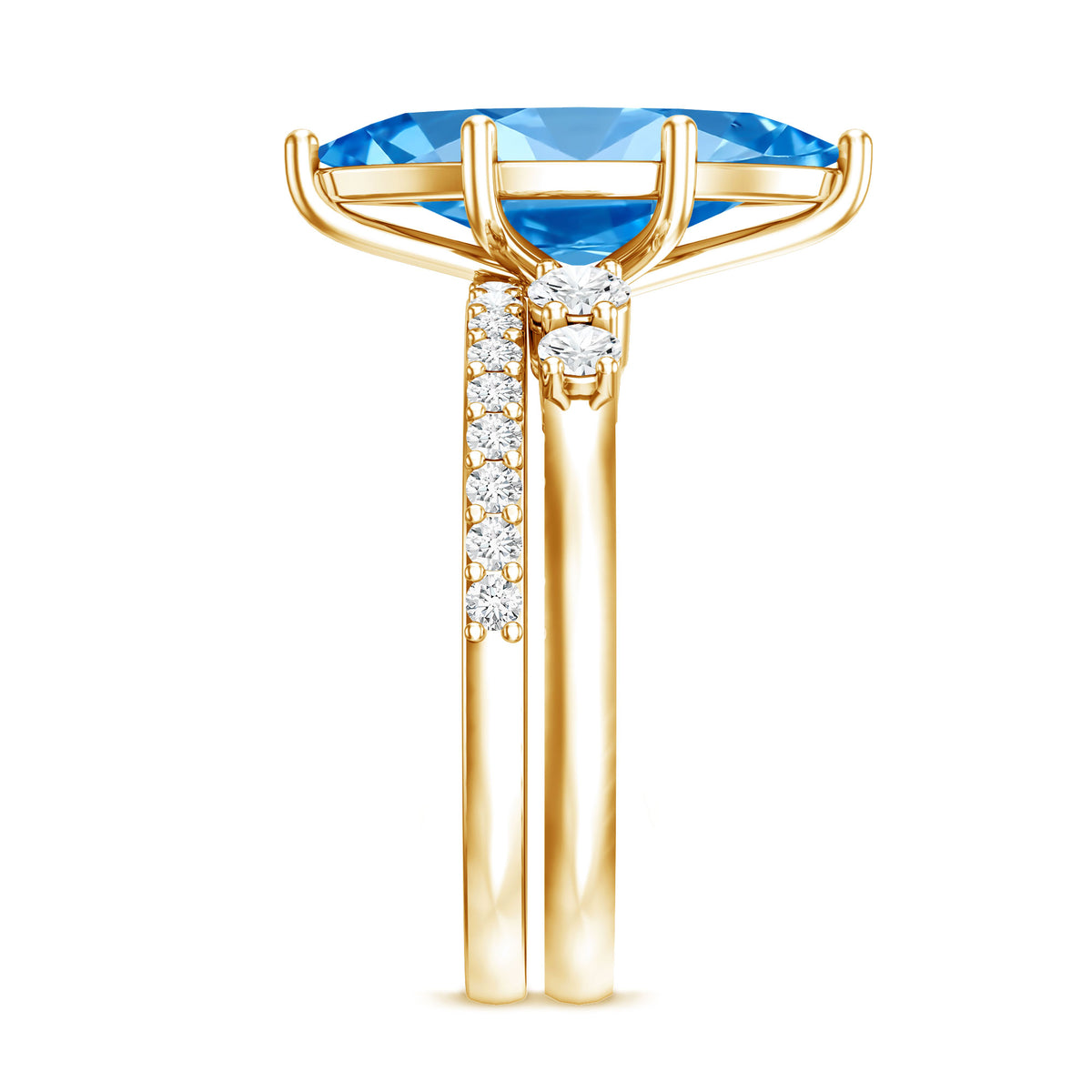 IGI Certified Marquise Cut Lab Grown 3 Carat Blue Diamond Engagement Ring with Enhancer Vivid Blue - VS1 - Rosec Jewels