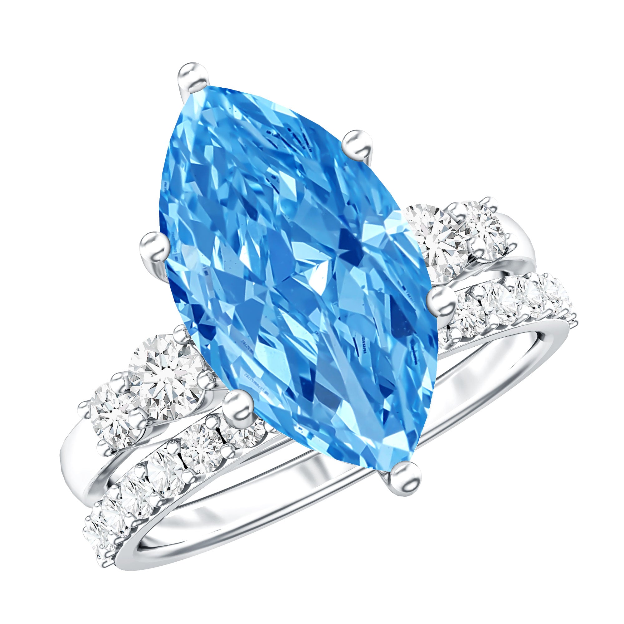 Rosec Jewels-Huge 4 Carat Lab Grown Blue Diamond Solitaire Bridal Ring Set with IGI Certificate