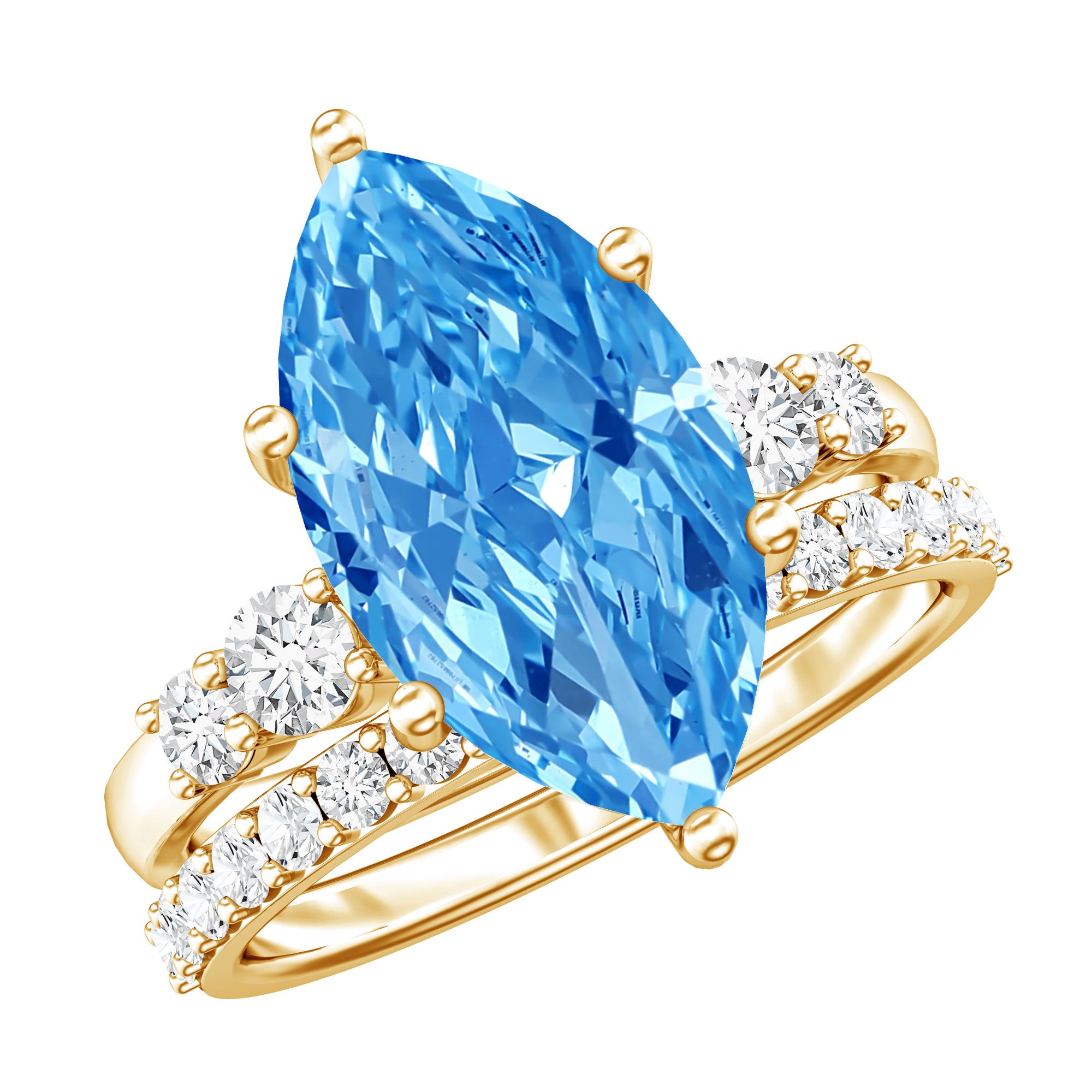 Rosec Jewels-Huge 4 Carat Lab Grown Blue Diamond Solitaire Bridal Ring Set with IGI Certificate