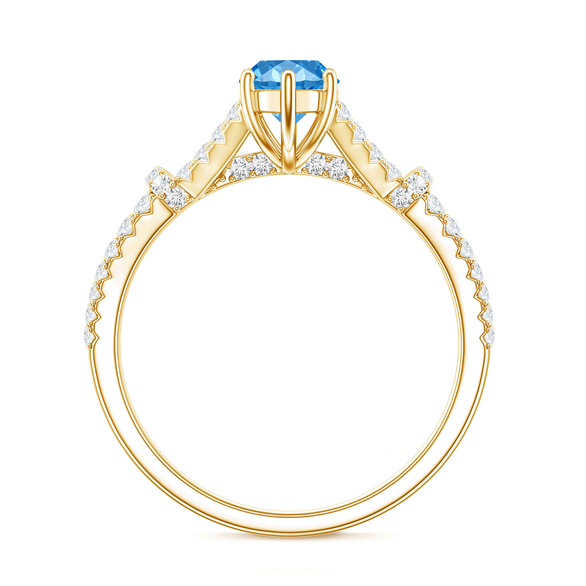 IGI Certified 1 Carat Lab Grown Blue Diamond Engagement Ring with Split Shank Vivid Blue - VS1 - Rosec Jewels