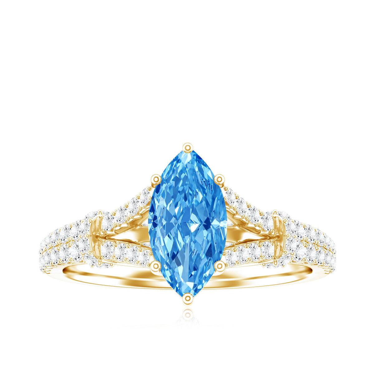 IGI Certified 1 Carat Lab Grown Blue Diamond Engagement Ring with Split Shank Vivid Blue - VS1 - Rosec Jewels