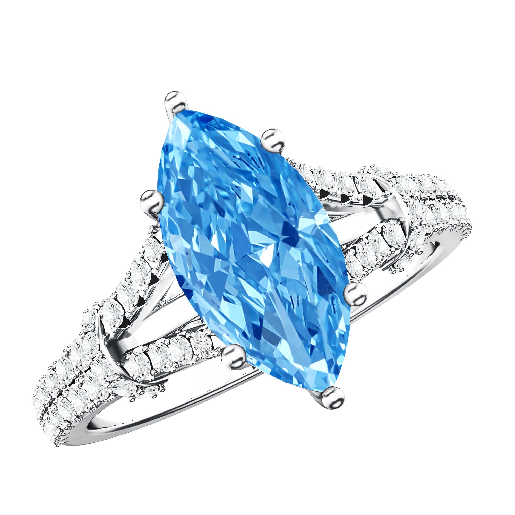 Rosec Jewels-IGI Certified Marquise Cut Lab Grown Blue Diamond 2 Carat Engagement Ring with Split Shank