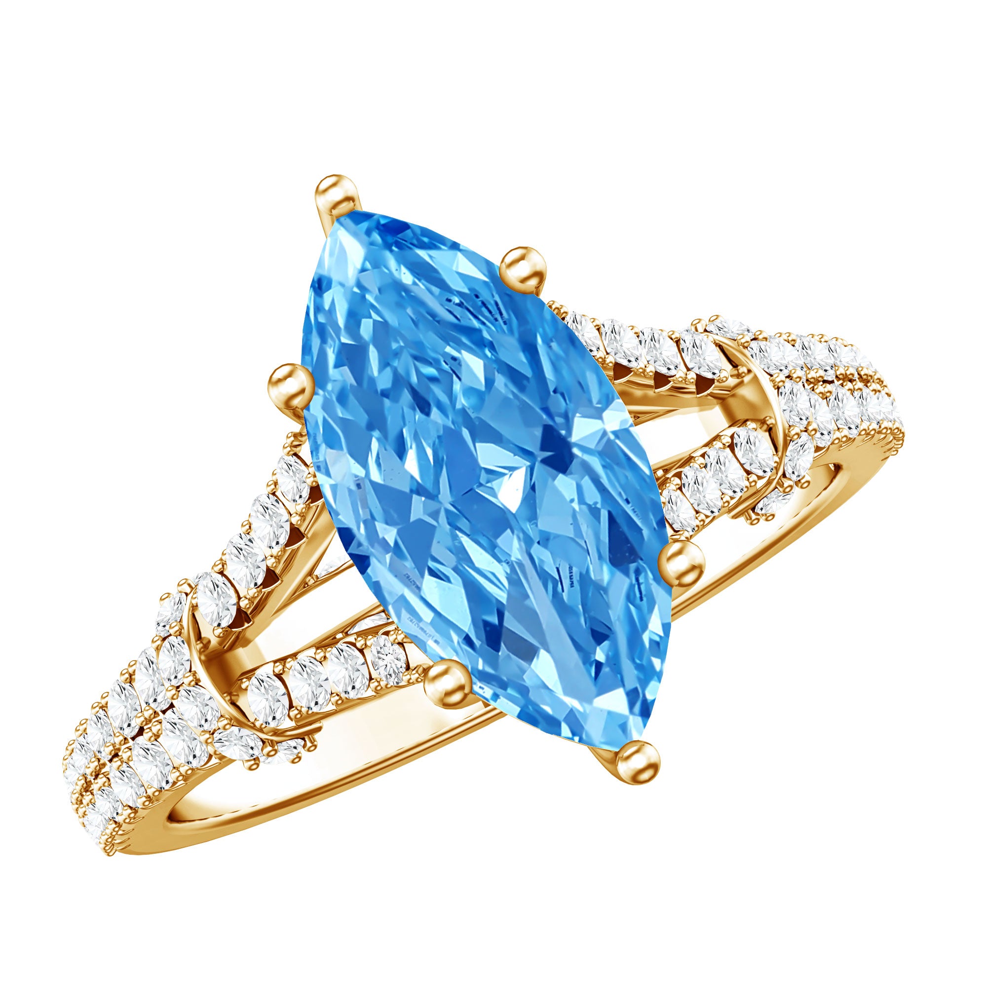 Rosec Jewels-IGI Certified Marquise Cut Lab Grown Blue Diamond 2 Carat Engagement Ring with Split Shank