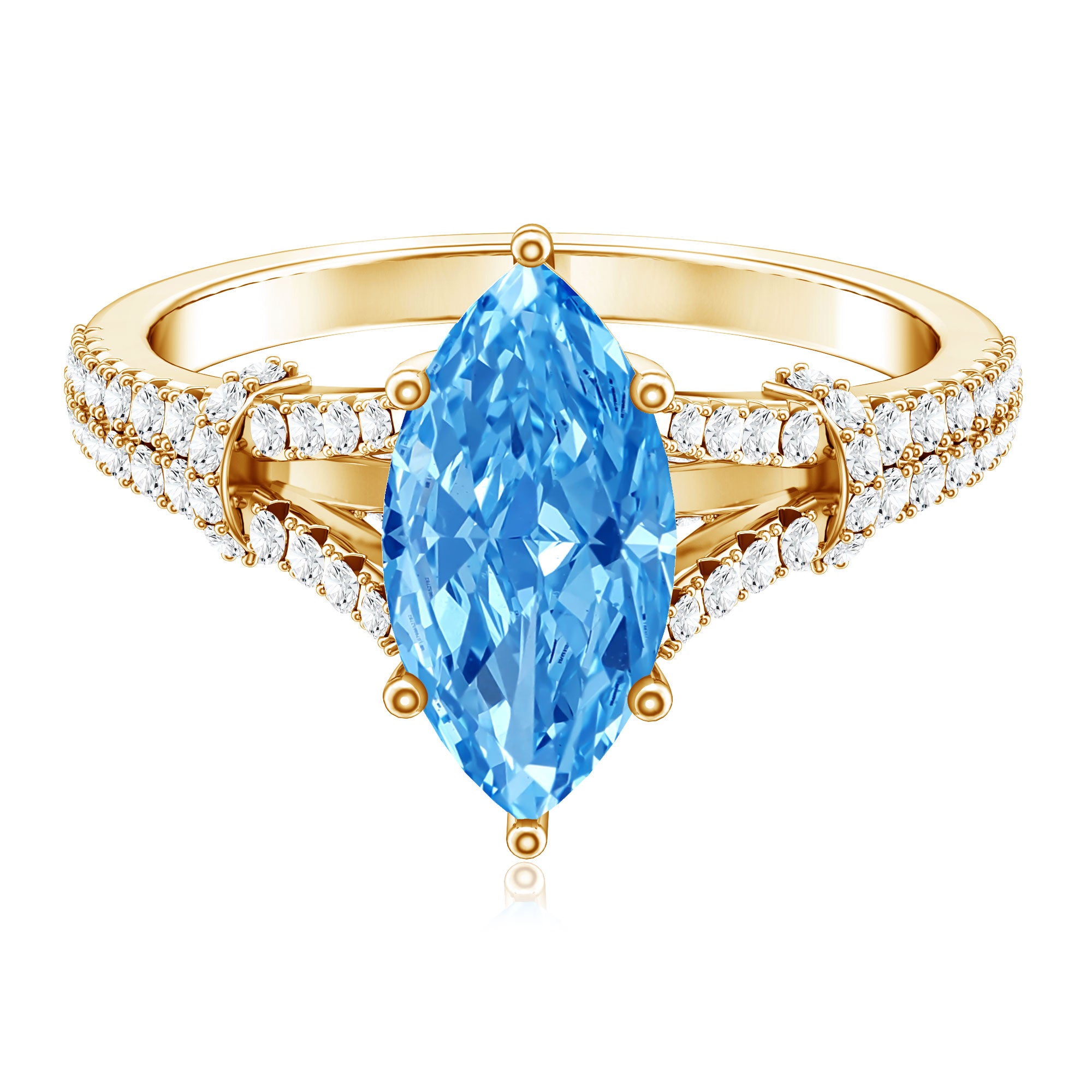 Rosec Jewels-IGI Certified Marquise Cut Lab Grown Blue Diamond 2 Carat Engagement Ring with Split Shank