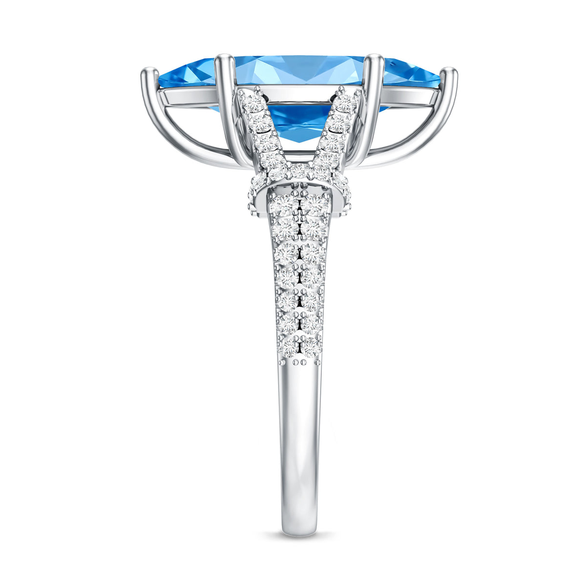 IGI Certified 3 Carat Blue Lab Grown Diamond Marquise Engagement Ring with Split Shank Vivid Blue - VS1 - Rosec Jewels