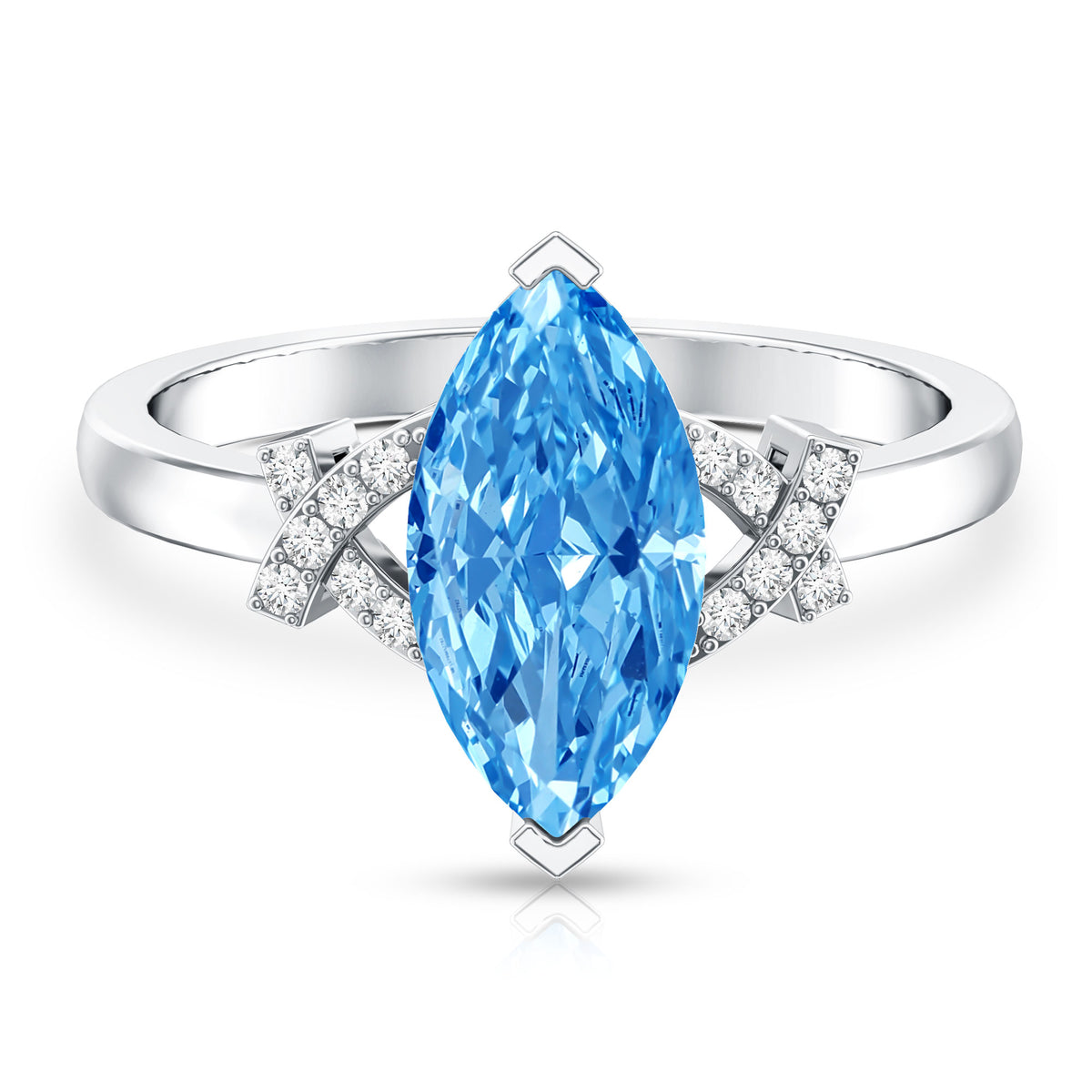 2 Carat Solitaire Lab Grown Blue Diamond Marquise Engagement Ring IGI Certified Vivid Blue - VS1 - Rosec Jewels