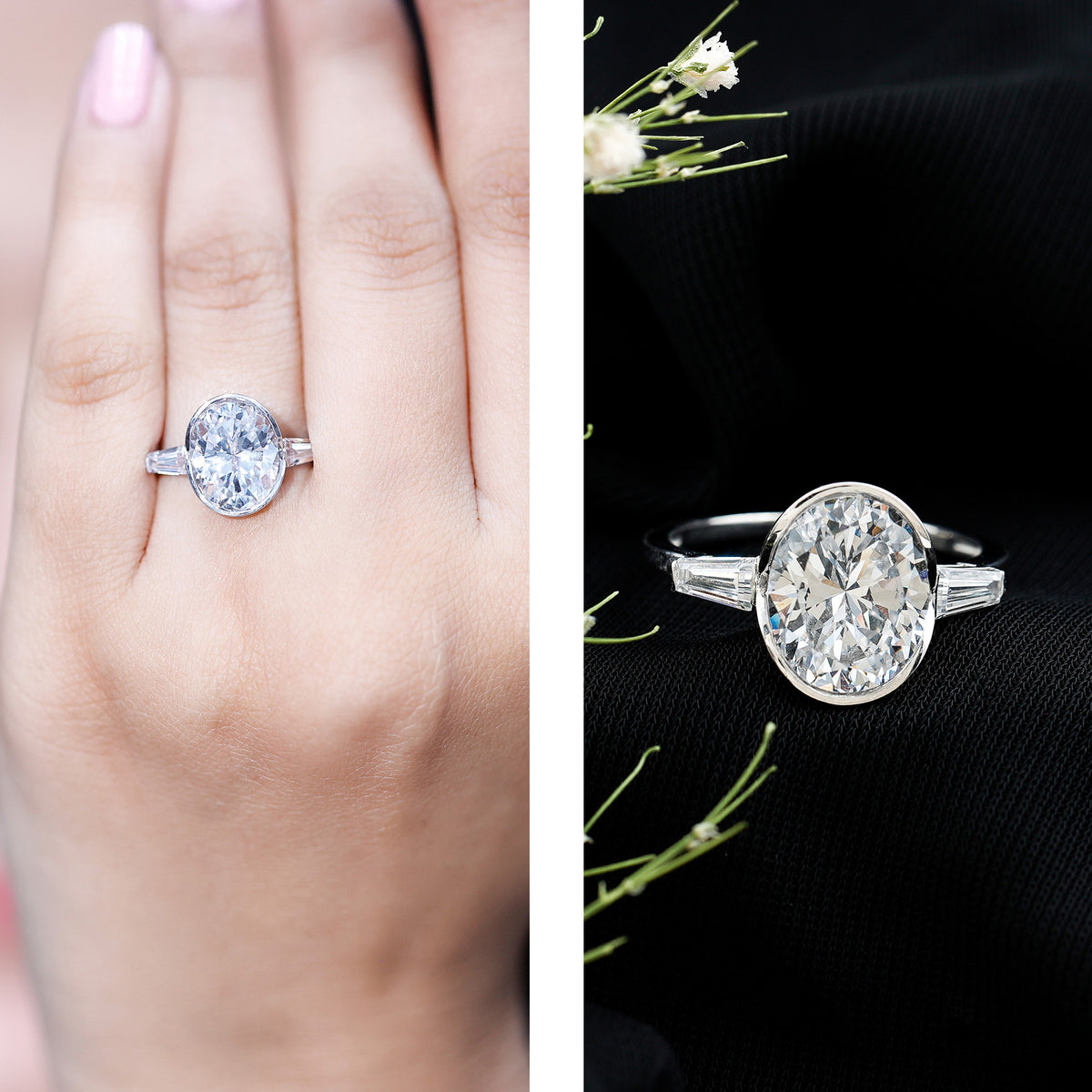 IGI Certified 3 Carat Solitaire Lab Grown Diamond Oblong Engagement Ring Lab - ( E-VS1 ) - Rosec Jewels