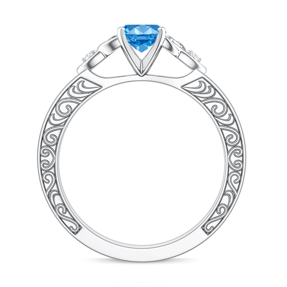 IGI Certified 1 Carat Marquise Lab Grown Blue Diamond Celtic Knot Engagement Ring Vivid Blue - VS1 - Rosec Jewels