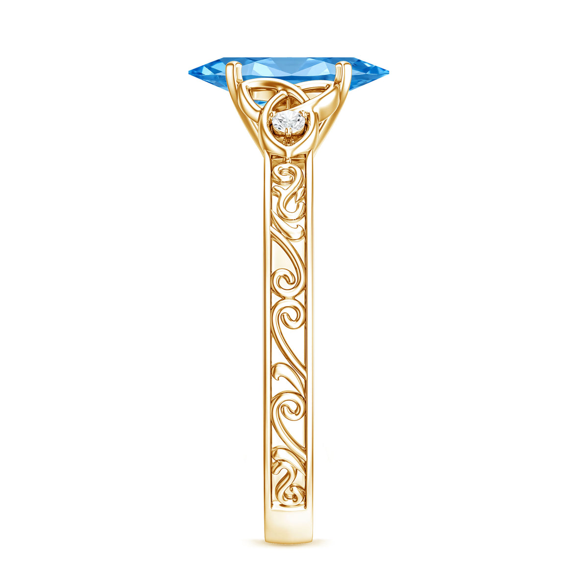 IGI Certified 1 Carat Marquise Lab Grown Blue Diamond Celtic Knot Engagement Ring Vivid Blue - VS1 - Rosec Jewels