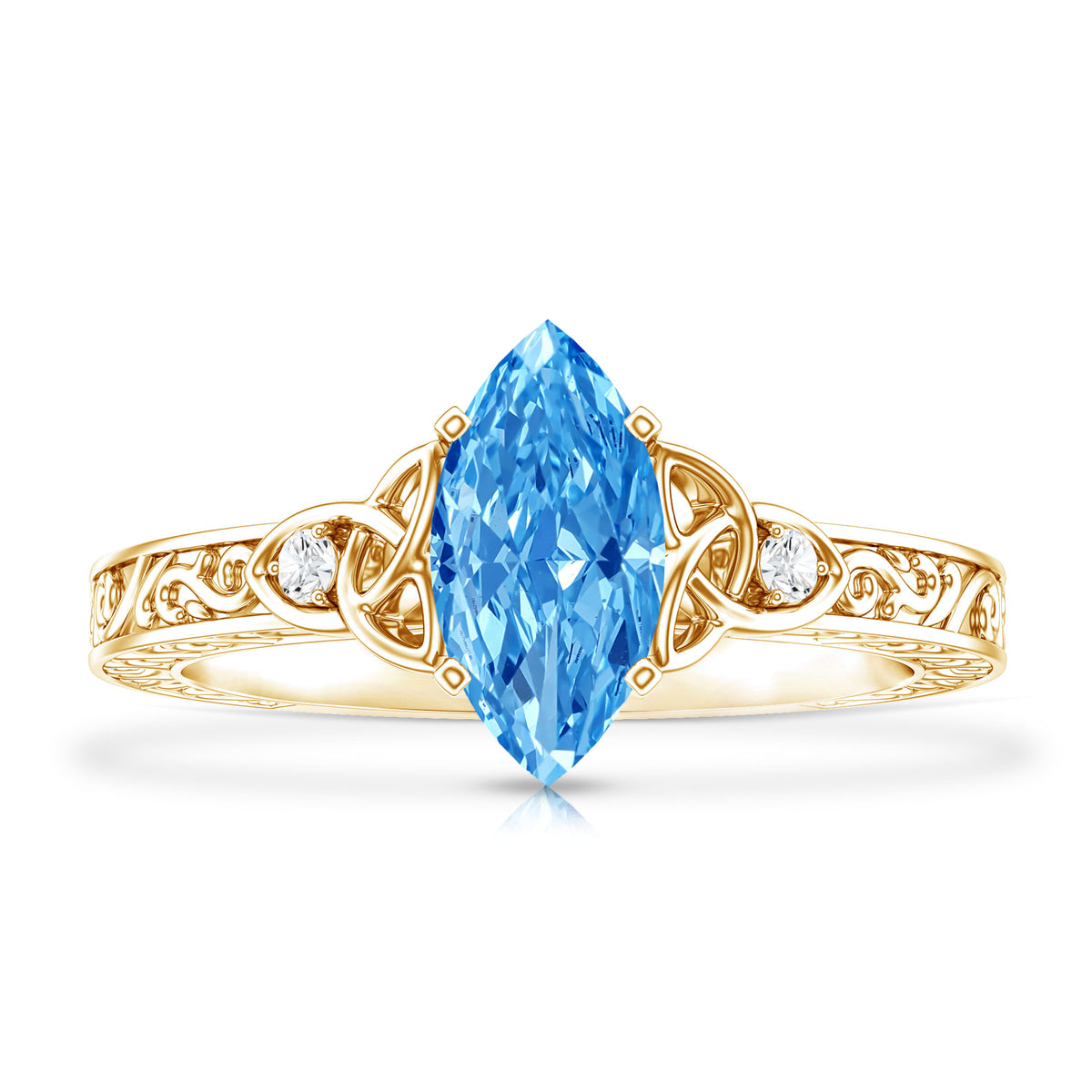 IGI Certified 1 Carat Marquise Lab Grown Blue Diamond Celtic Knot Engagement Ring Vivid Blue - VS1 - Rosec Jewels