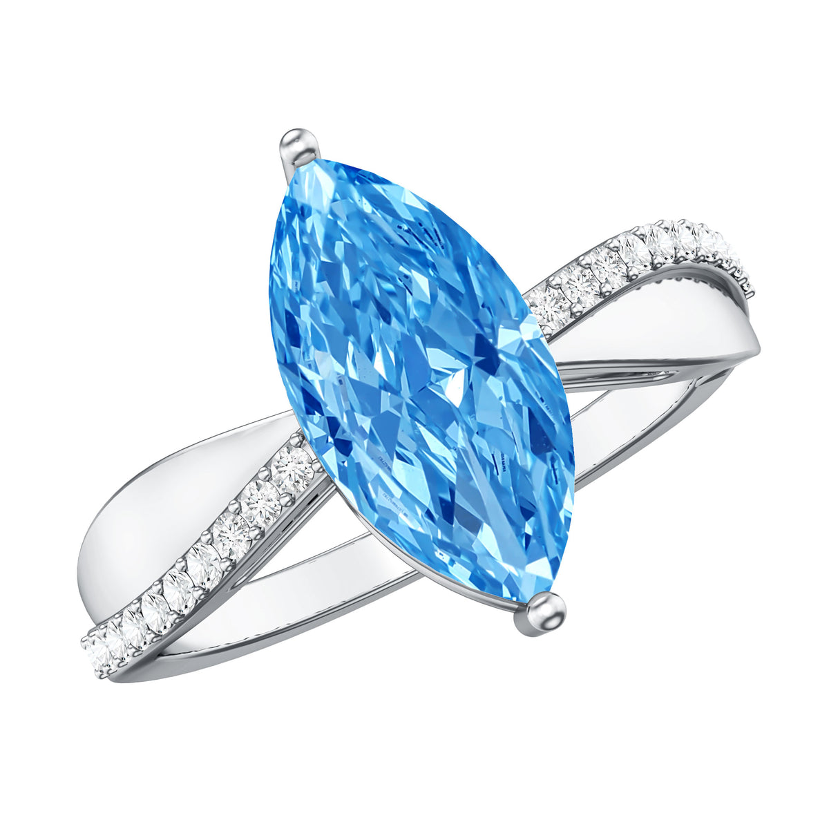 IGI Certified 2 Carat Marquise Lab Grown Blue Diamond Engagement Ring with Side Stones Vivid Blue - VS1 - Rosec Jewels