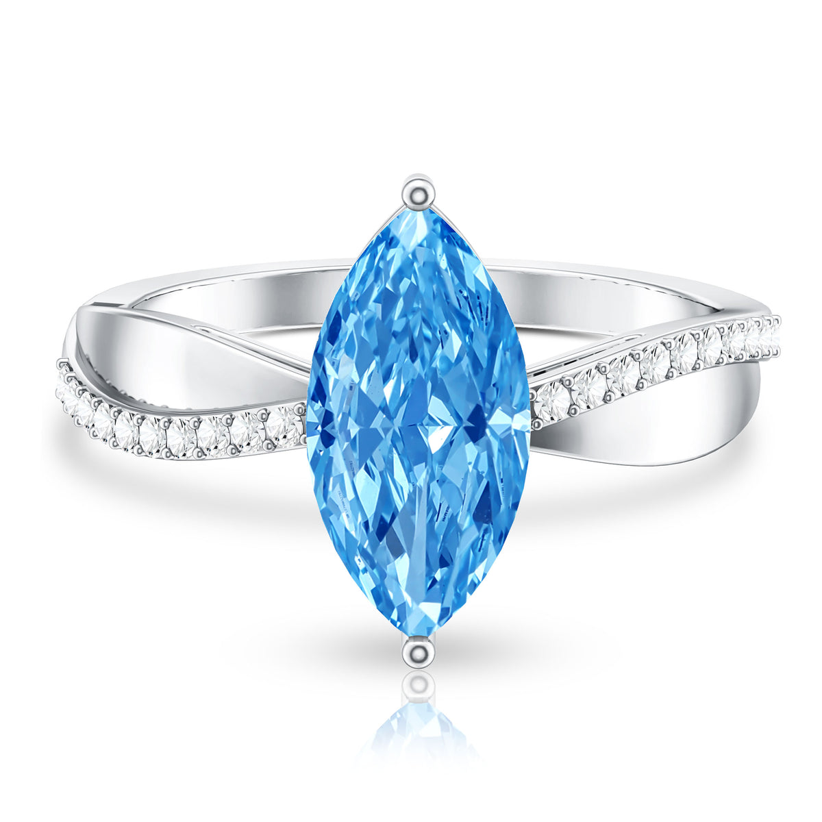 IGI Certified 2 Carat Marquise Lab Grown Blue Diamond Engagement Ring with Side Stones Vivid Blue - VS1 - Rosec Jewels
