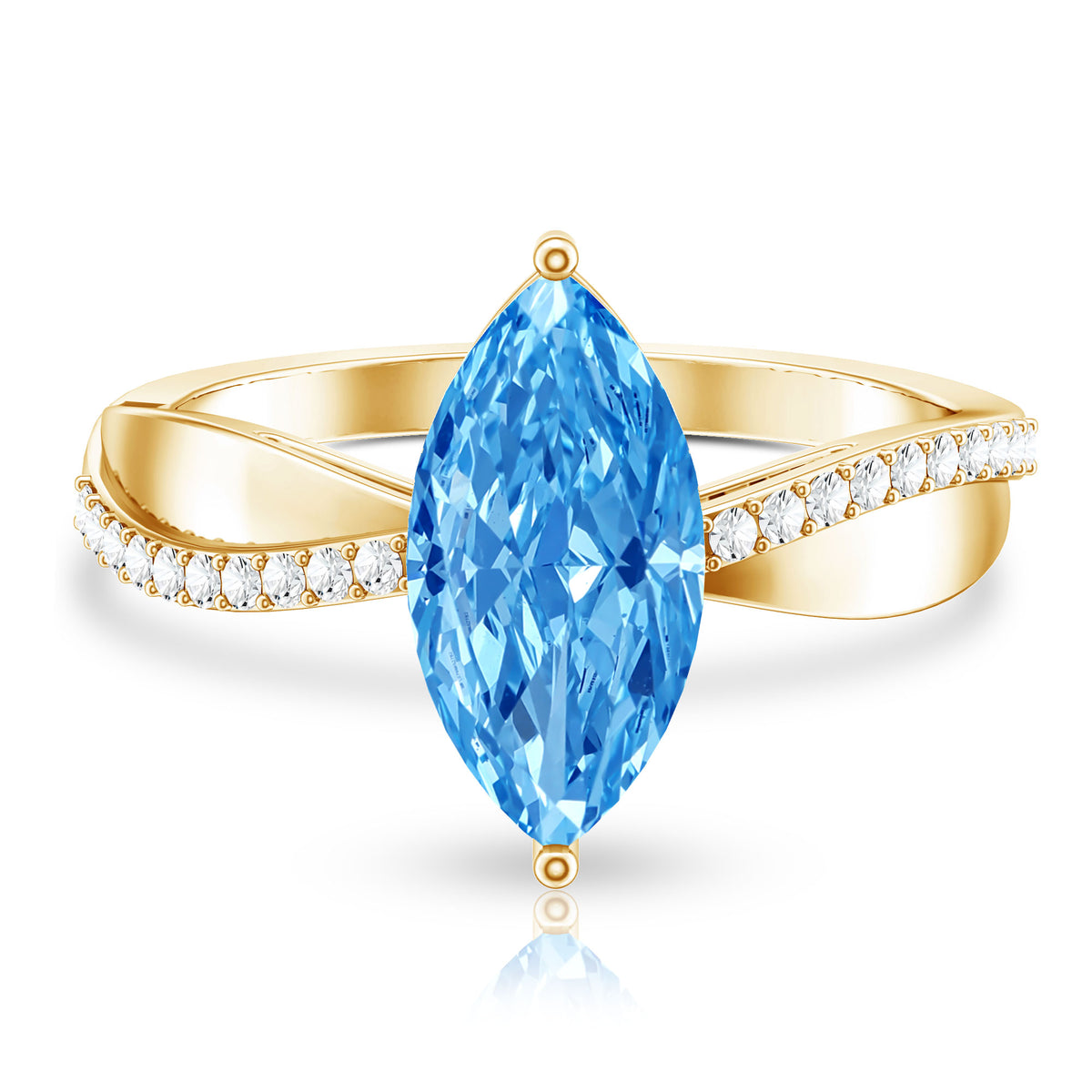 IGI Certified 2 Carat Marquise Lab Grown Blue Diamond Engagement Ring with Side Stones Vivid Blue - VS1 - Rosec Jewels