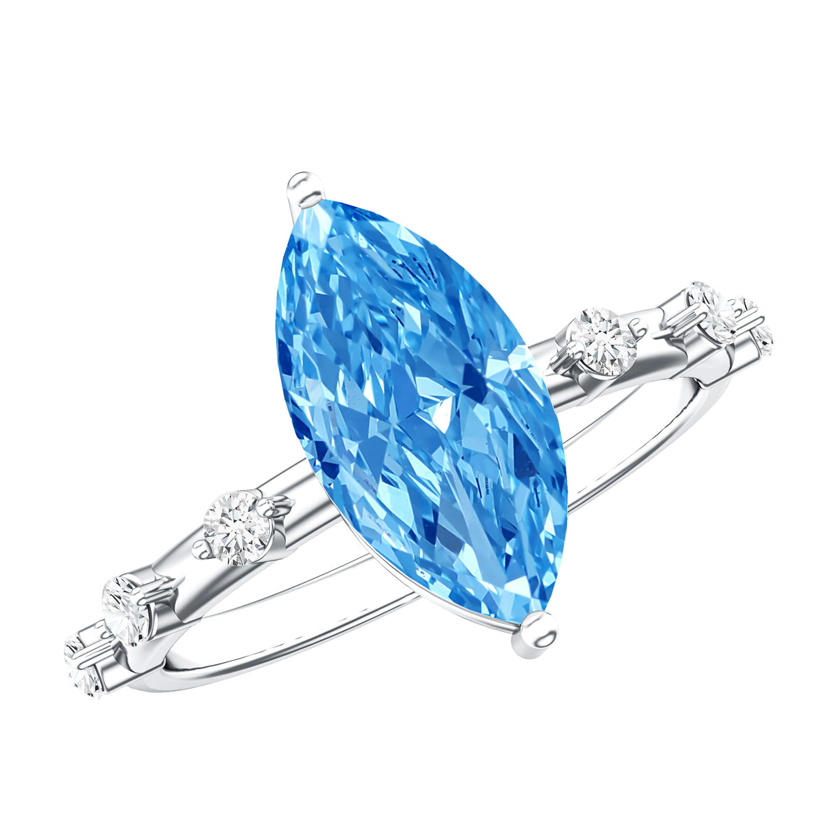 2 Carat Marquise Lab Grown Blue Diamond Engagement Ring with IGI Certificate Vivid Blue - VS1 - Rosec Jewels