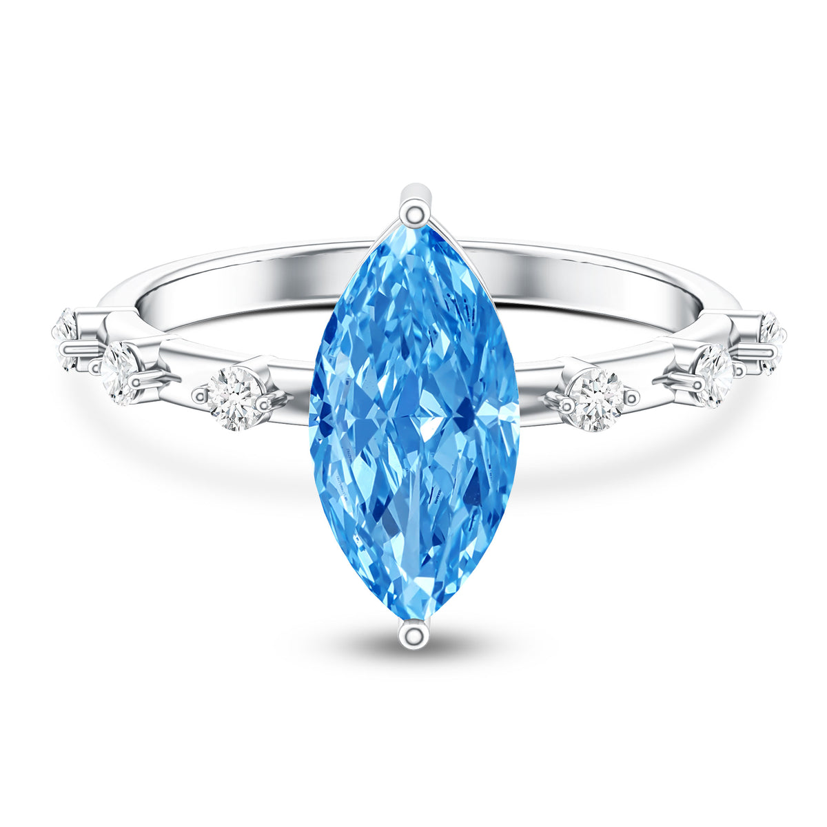 2 Carat Marquise Lab Grown Blue Diamond Engagement Ring with IGI Certificate Vivid Blue - VS1 - Rosec Jewels