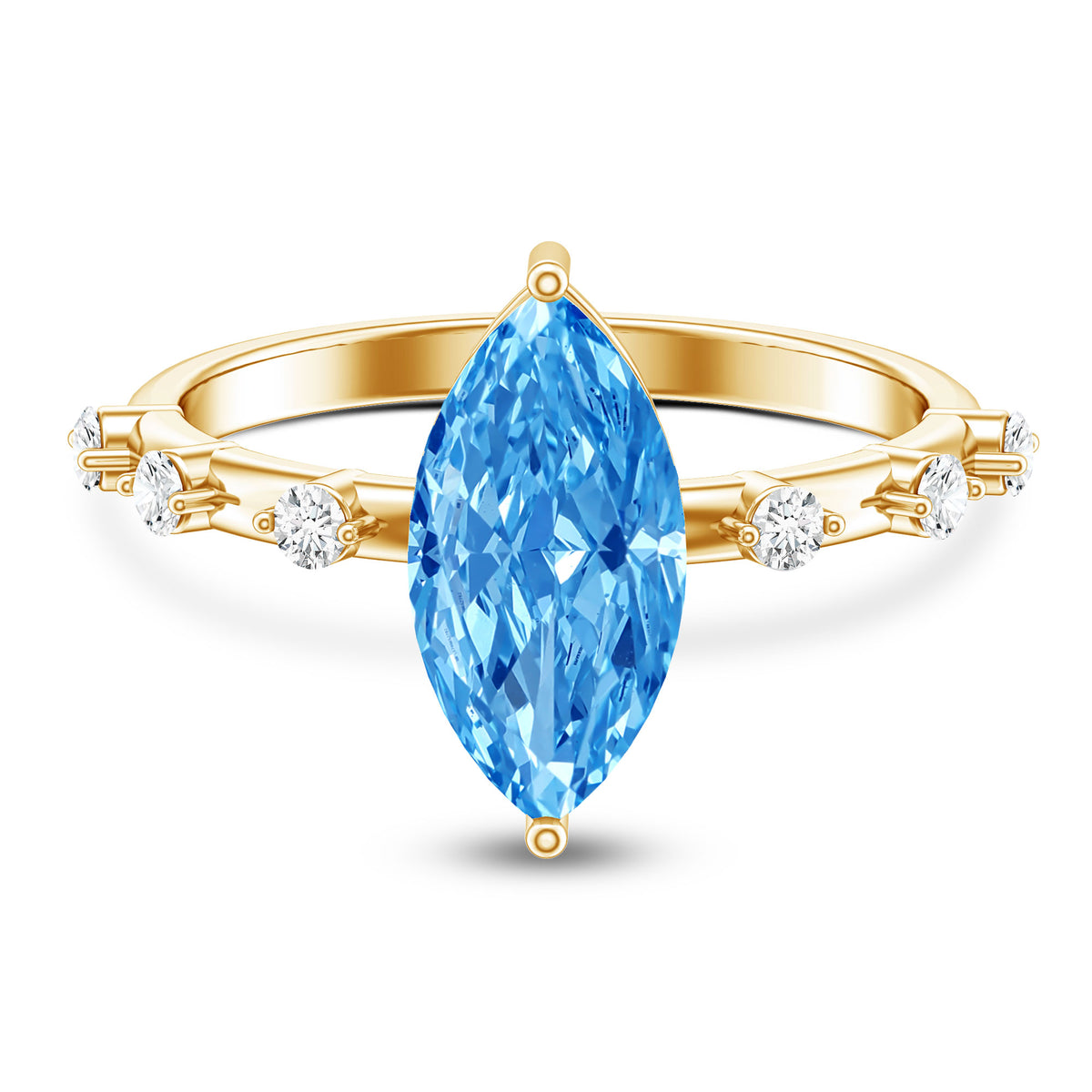 2 Carat Marquise Lab Grown Blue Diamond Engagement Ring with IGI Certificate Vivid Blue - VS1 - Rosec Jewels