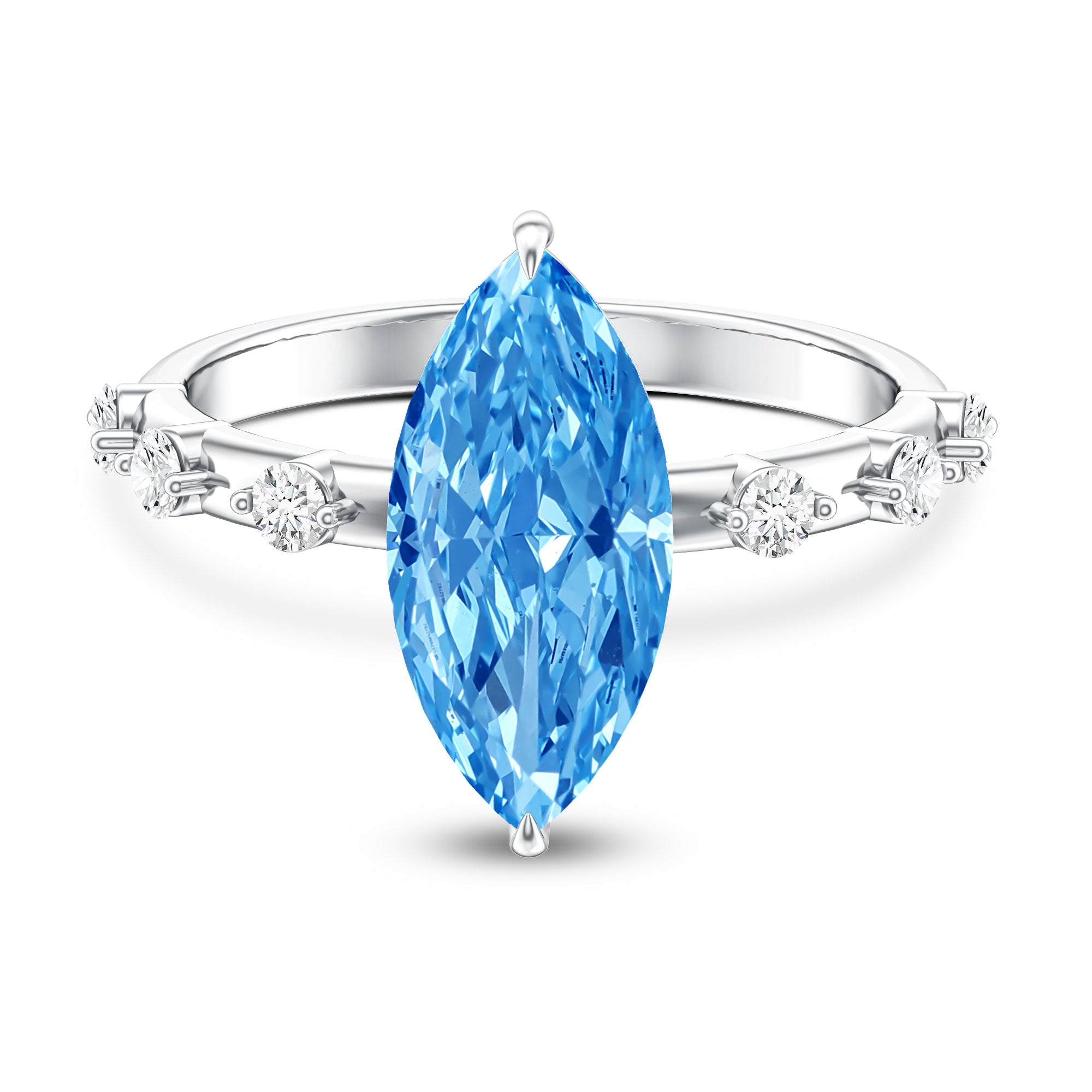 Rosec Jewels-IGI Certified 3 Carat Lab Grown Blue Diamond Marquise Engagement Ring with Spaced Accent