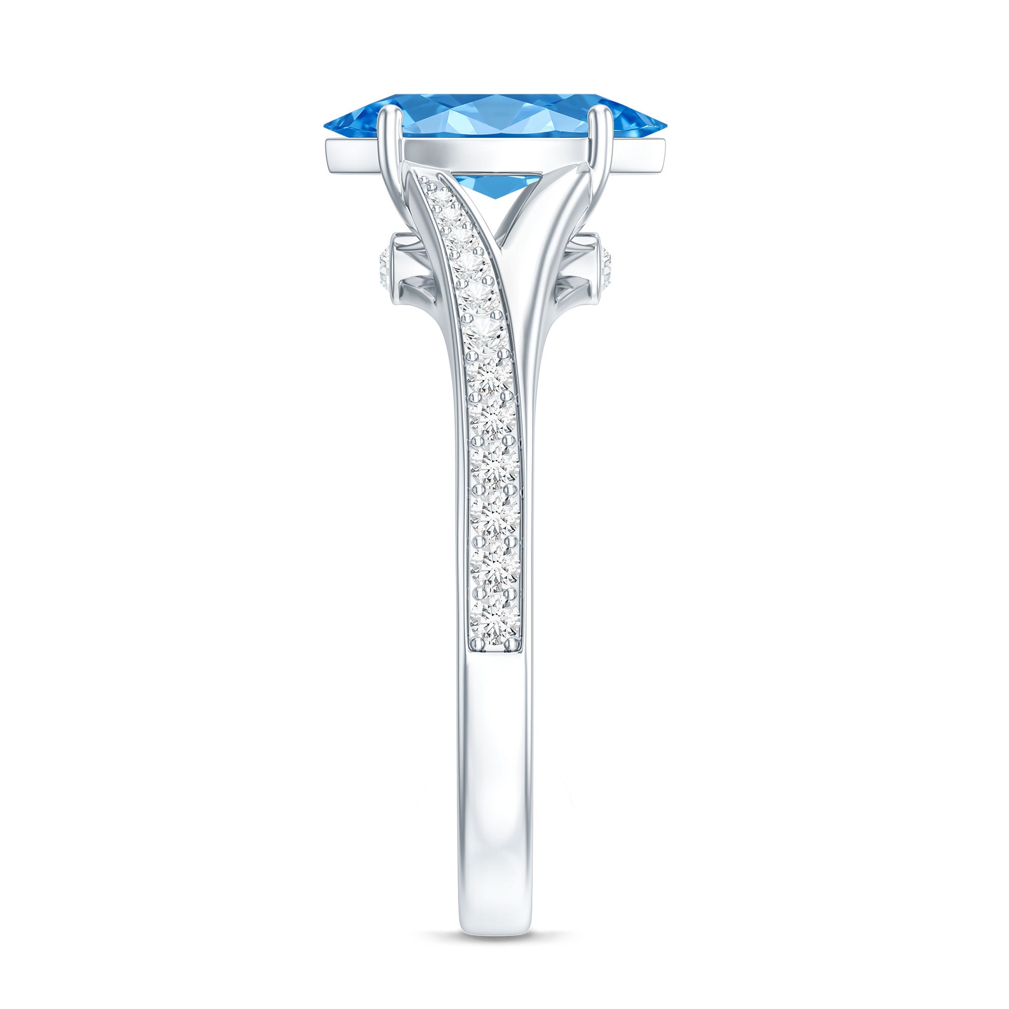 Rosec Jewels-Marquise Cut IGI Certified 1 Carat Lab Grown Blue Diamond Engagement Ring with Split Shank