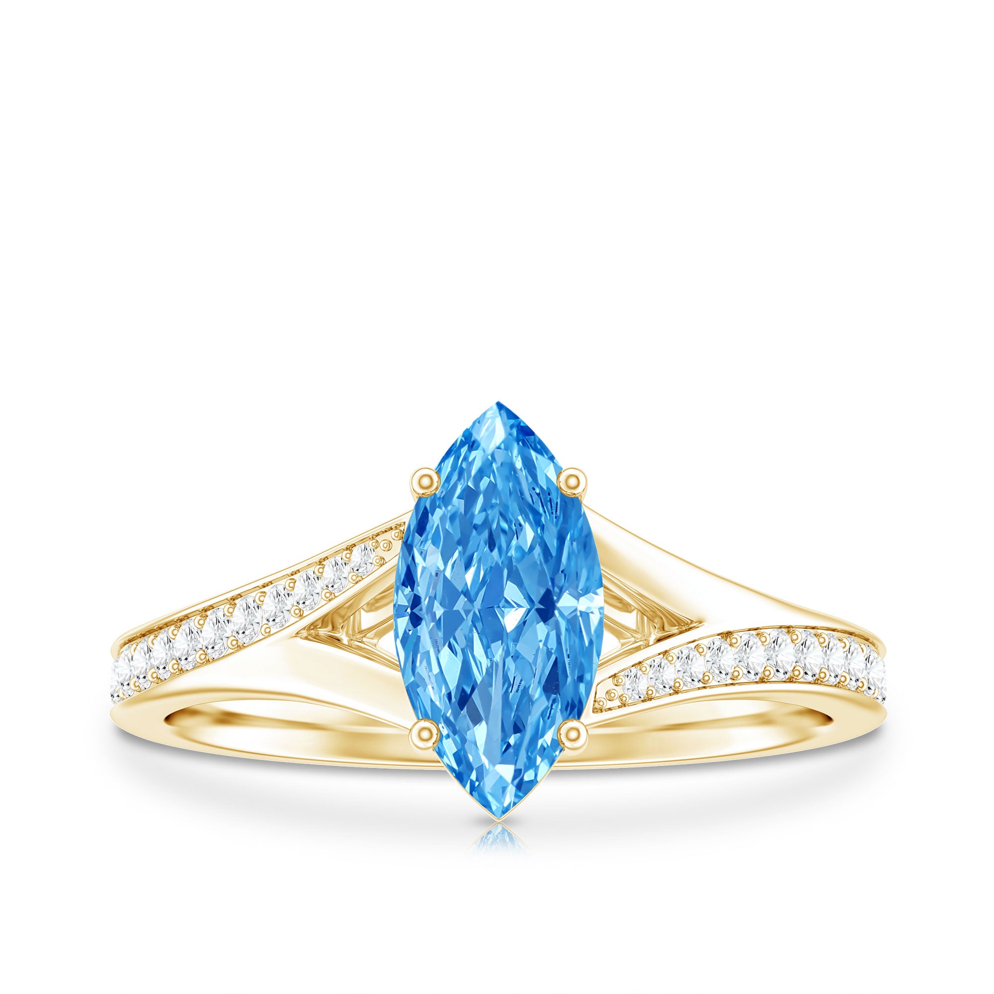 Rosec Jewels-Marquise Cut IGI Certified 1 Carat Lab Grown Blue Diamond Engagement Ring with Split Shank