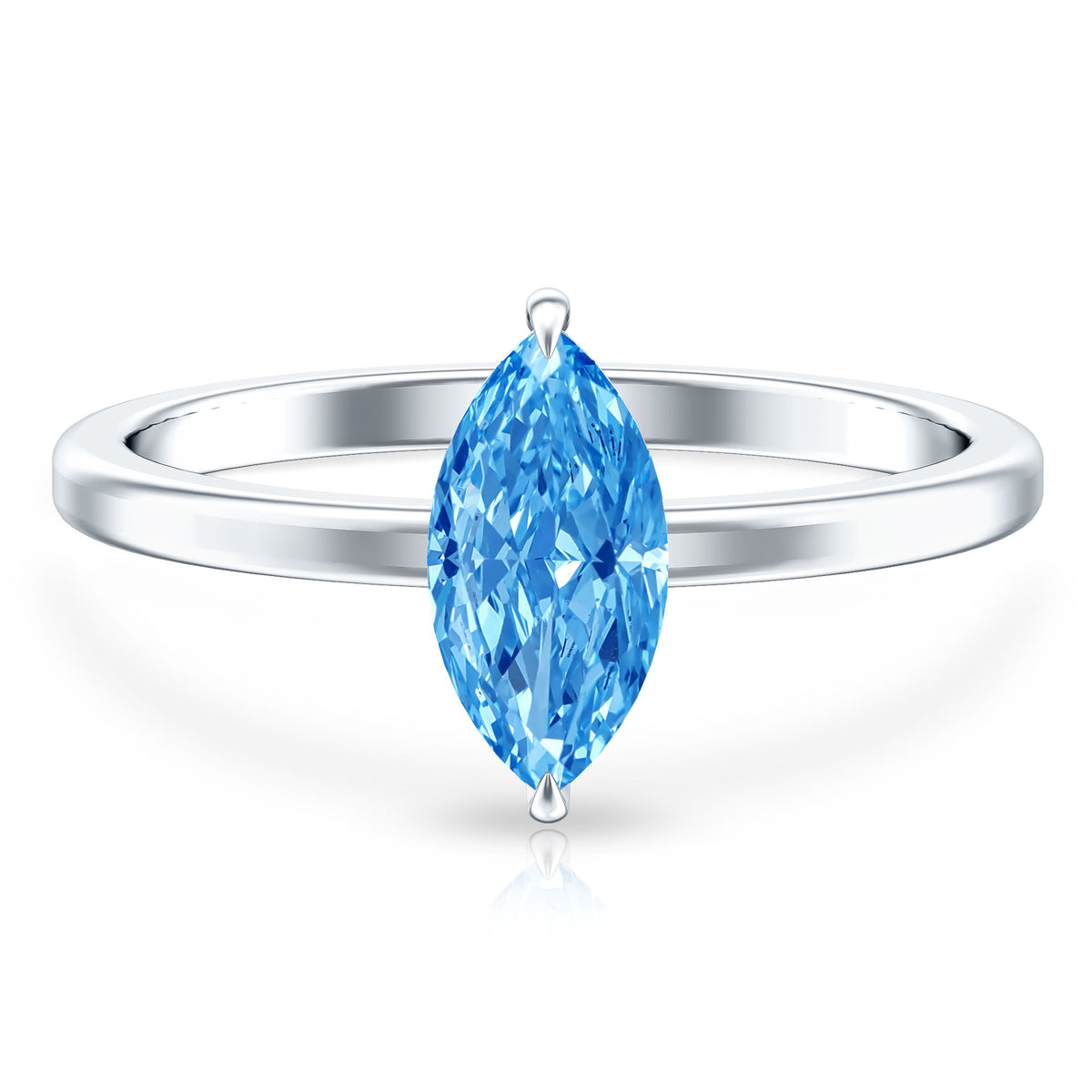 Solitaire 1 Carat Marquise Cut Lab Grown Blue Diamond Engagement Ring with IGI Certificate Vivid Blue - VS1 - Rosec Jewels
