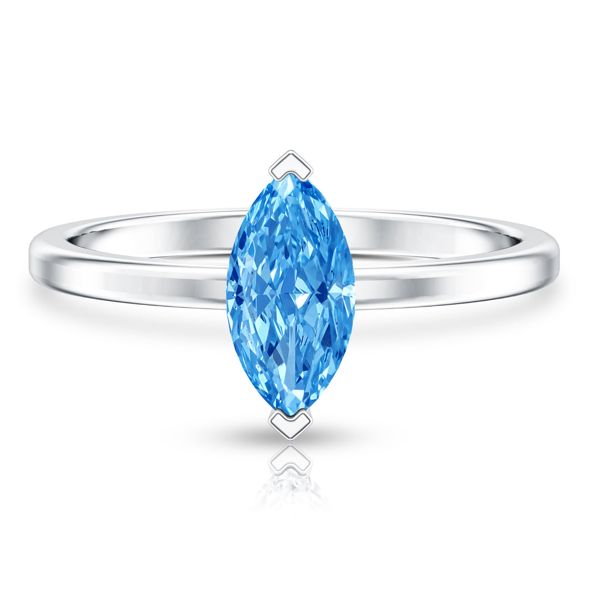 Lab Grown 1 Carat Blue Diamond Solitaire Marquise Engagement Ring with IGI Certificate Vivid Blue - VS1 - Rosec Jewels