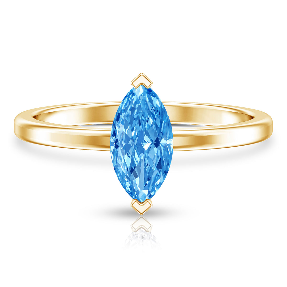 Lab Grown 1 Carat Blue Diamond Solitaire Marquise Engagement Ring with IGI Certificate Vivid Blue - VS1 - Rosec Jewels