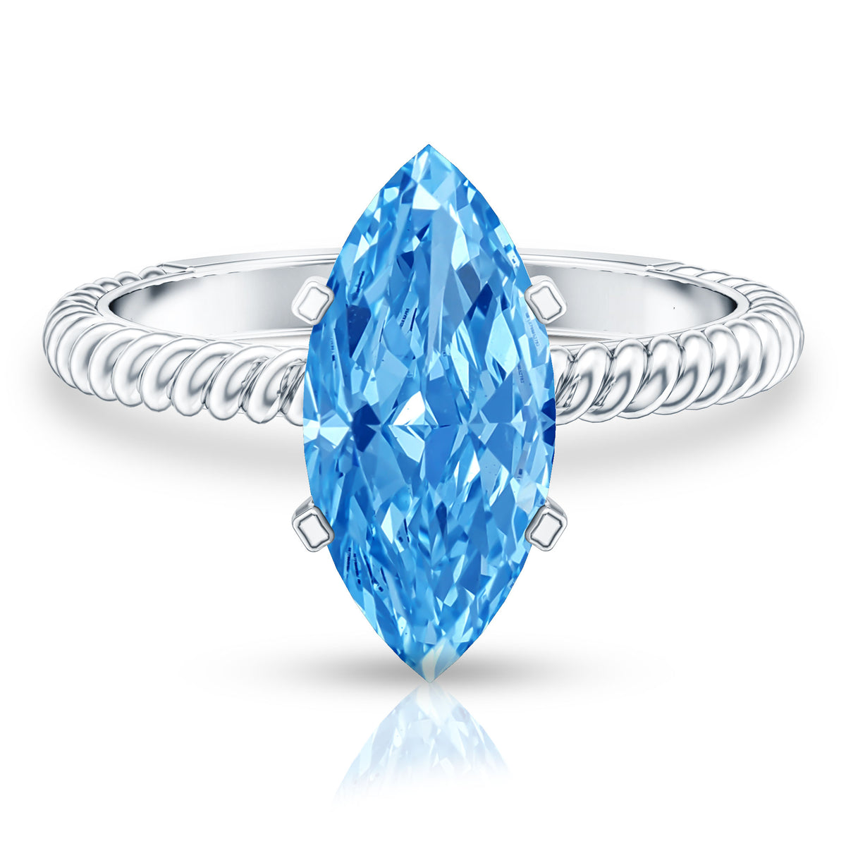 IGI Certified 3 Carat Marquise Lab Grown Blue Diamond Solitaire Engagement Ring Vivid Blue - VS1 - Rosec Jewels