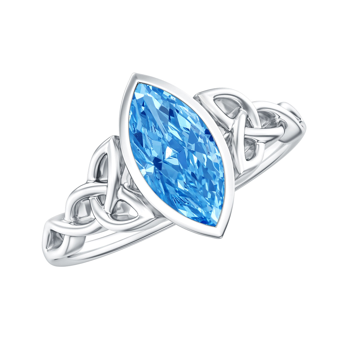 IGI Certified 1 Carat Marquise Lab Grown Blue Diamond Celtic Engagement Ring Vivid Blue - VS1 - Rosec Jewels