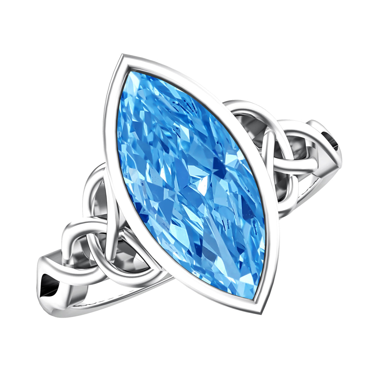 IGI Certified 3 Carat Marquise Lab Grown Blue Diamond Celtic Engagement Ring Vivid Blue - VS1 - Rosec Jewels