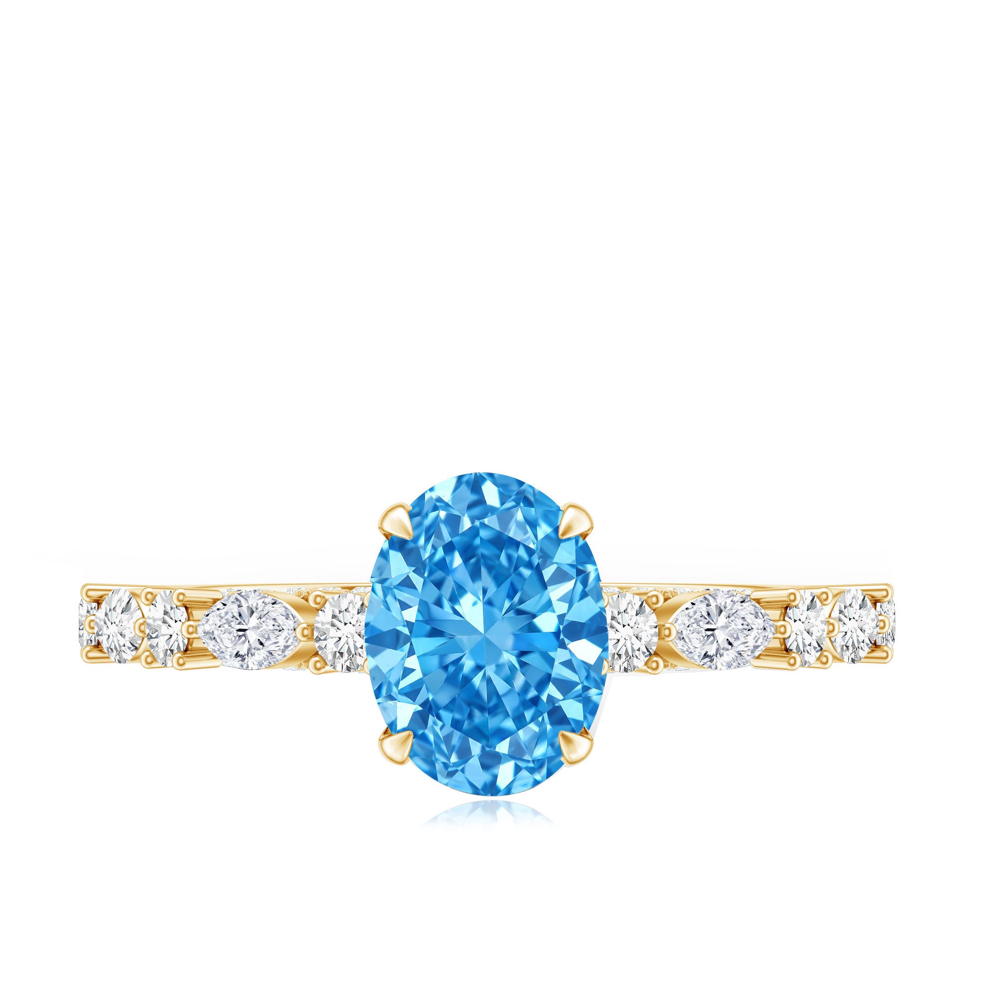 Rosec Jewels-1 Carat Oval Shaped Lab Created Blue Diamond Engagement Ring IGI Certified