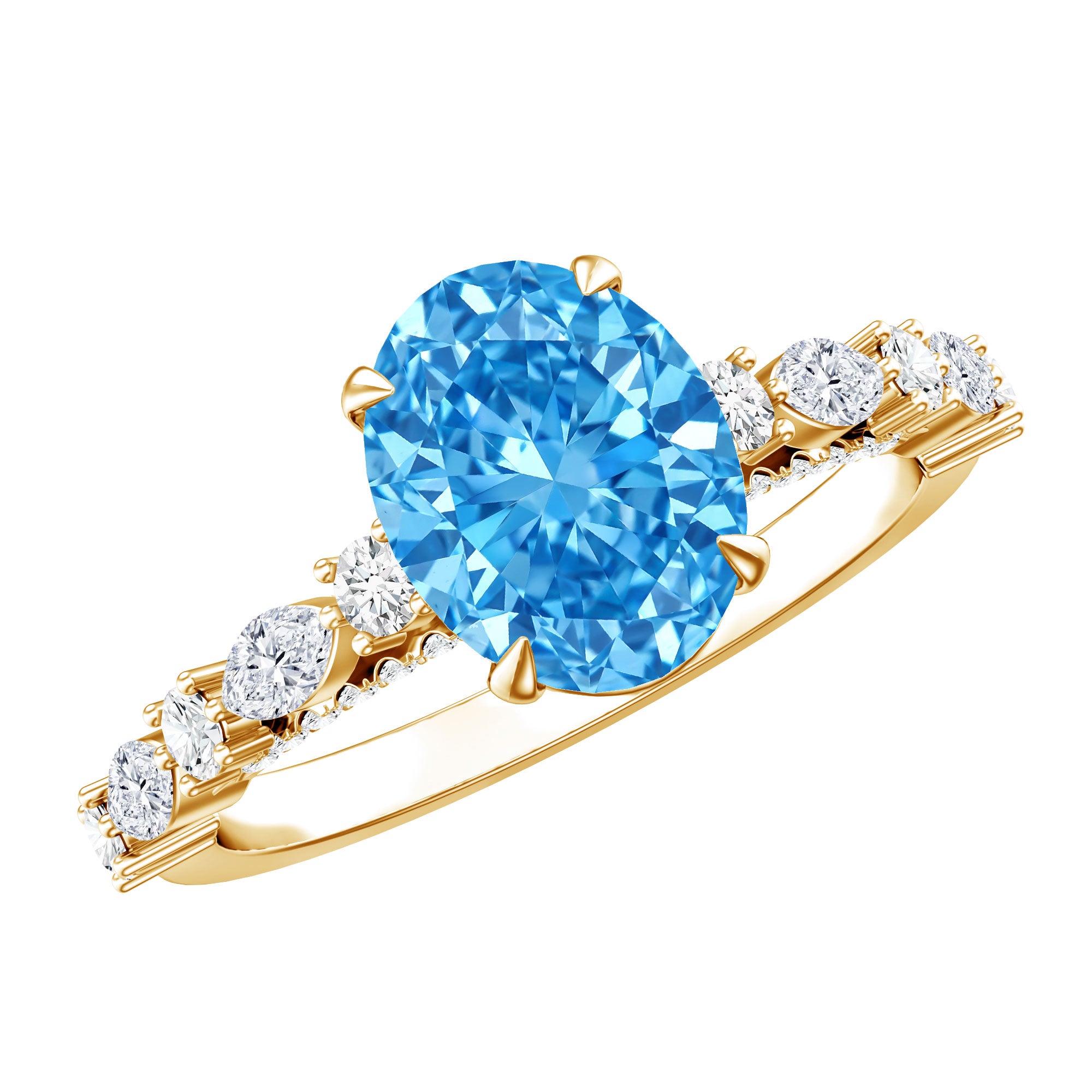 Rosec Jewels-2 Carat Lab Grown Blue Diamond Oblong Engagement Ring with IGI Certificate