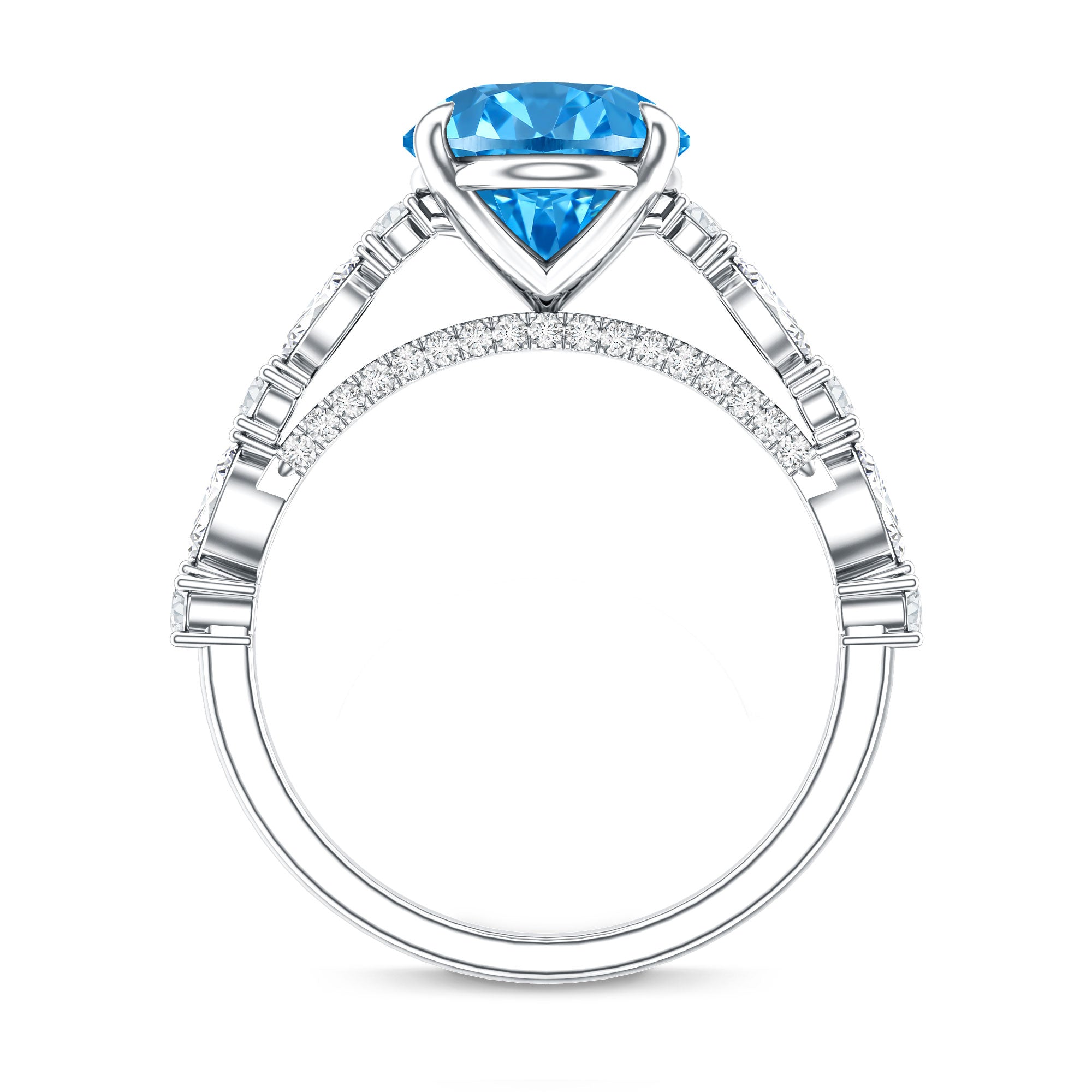 Rosec Jewels-IGI Certified 3 Carat Lab Grown Oval Blue Diamond Big Engagement Ring with Side Stones