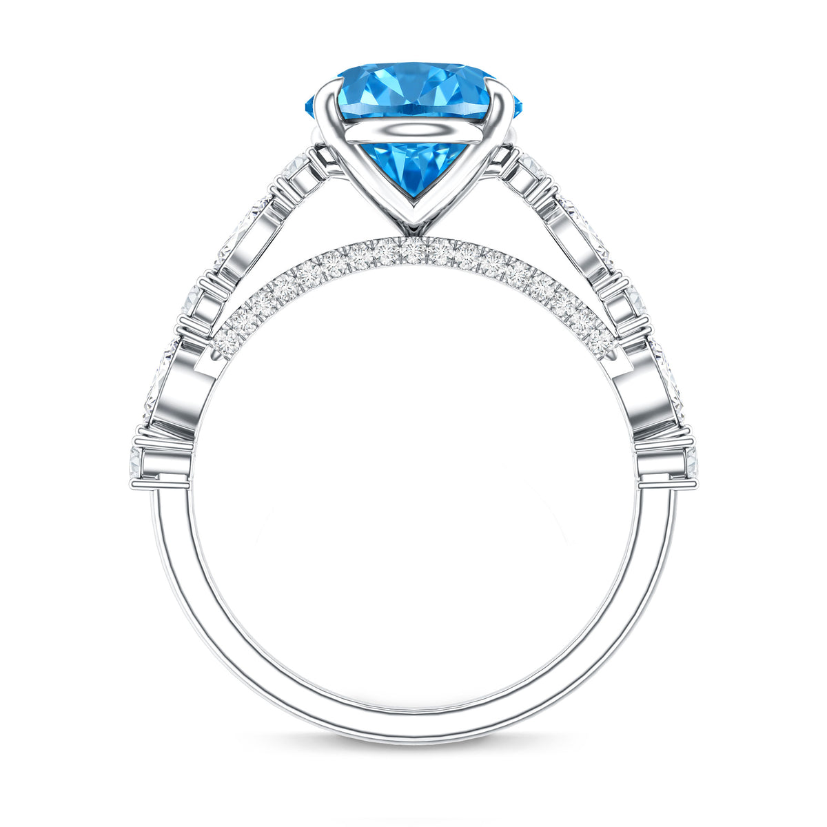 IGI Certified 3 Carat Lab Grown Oval Blue Diamond Big Engagement Ring with Side Stones Vivid Blue - VS1 - Rosec Jewels