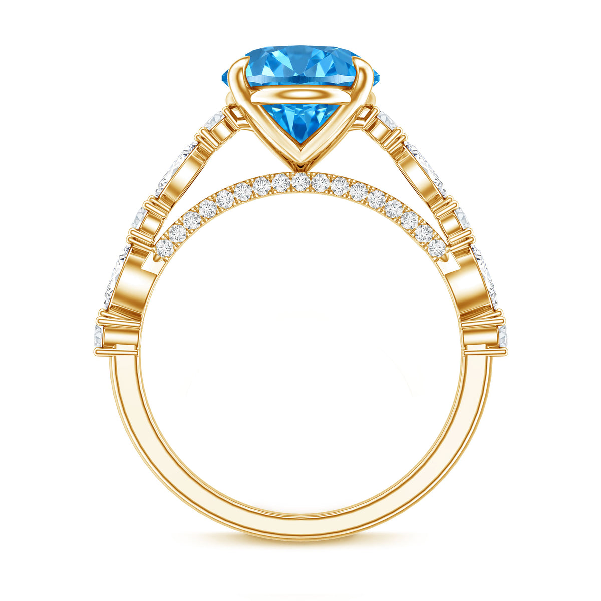 IGI Certified 3 Carat Lab Grown Oval Blue Diamond Big Engagement Ring with Side Stones Vivid Blue - VS1 - Rosec Jewels