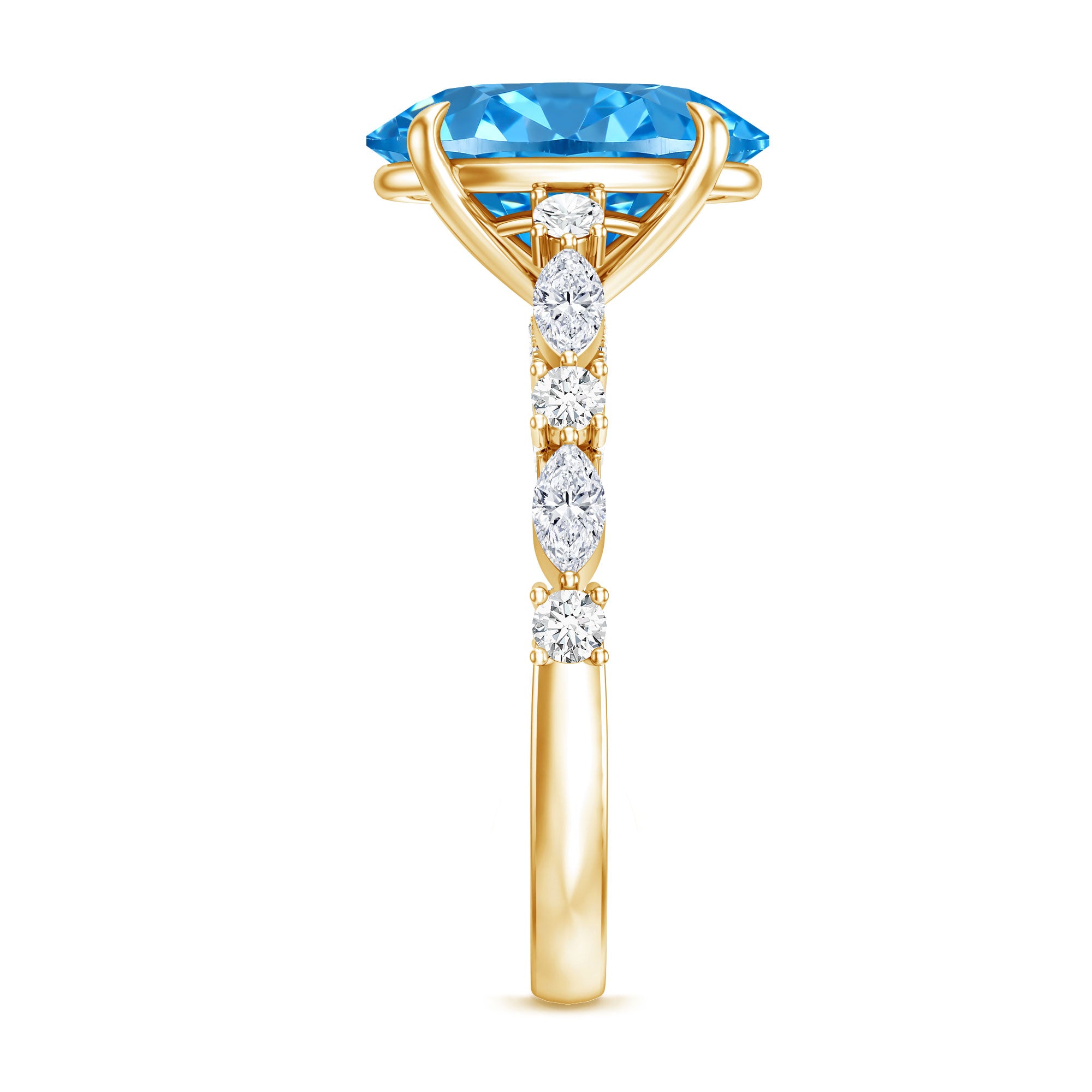 Rosec Jewels-IGI Certified 3 Carat Lab Grown Oval Blue Diamond Big Engagement Ring with Side Stones